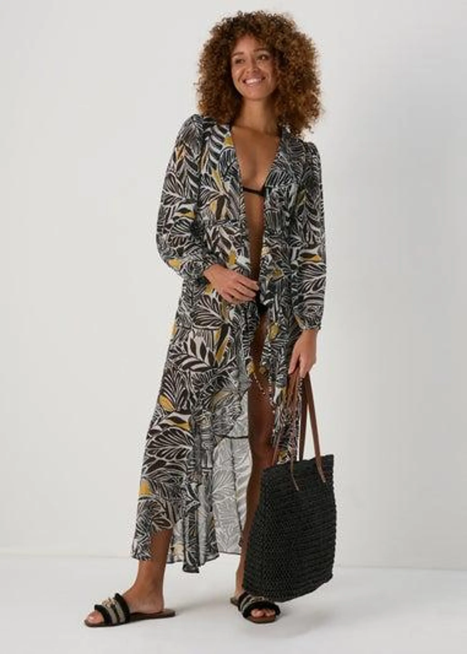 Et Vous Black Palm Printed Kaftan