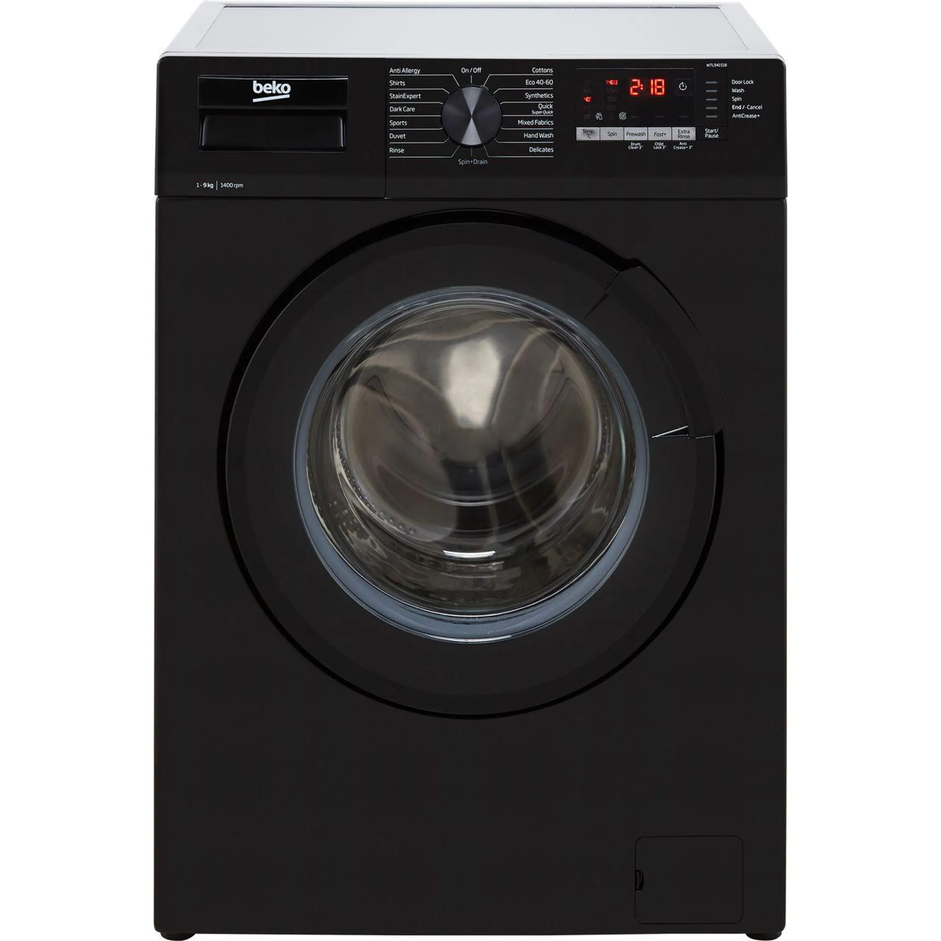 Beko WTL94151B 9kg Washing Machine with 1400 rpm - Black - B Rated