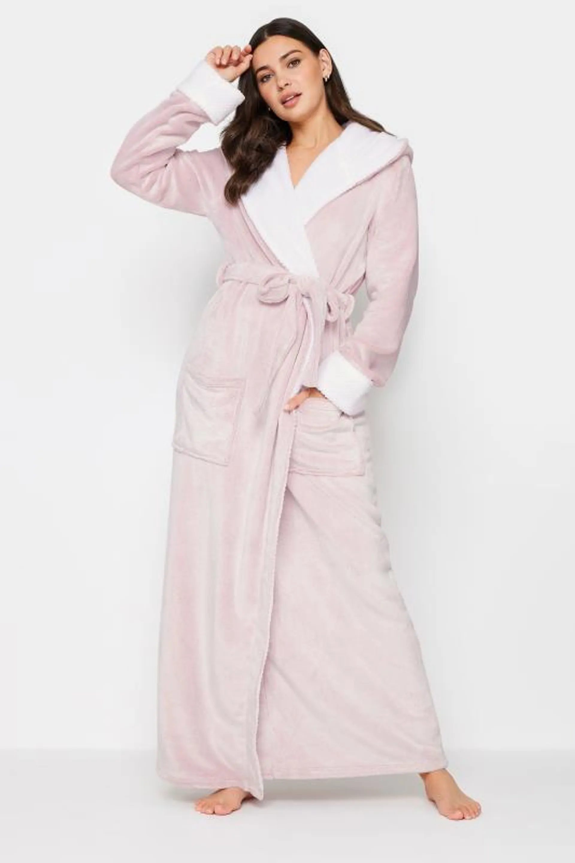 LTS Tall Light Pink Hooded Maxi Dressing Gown