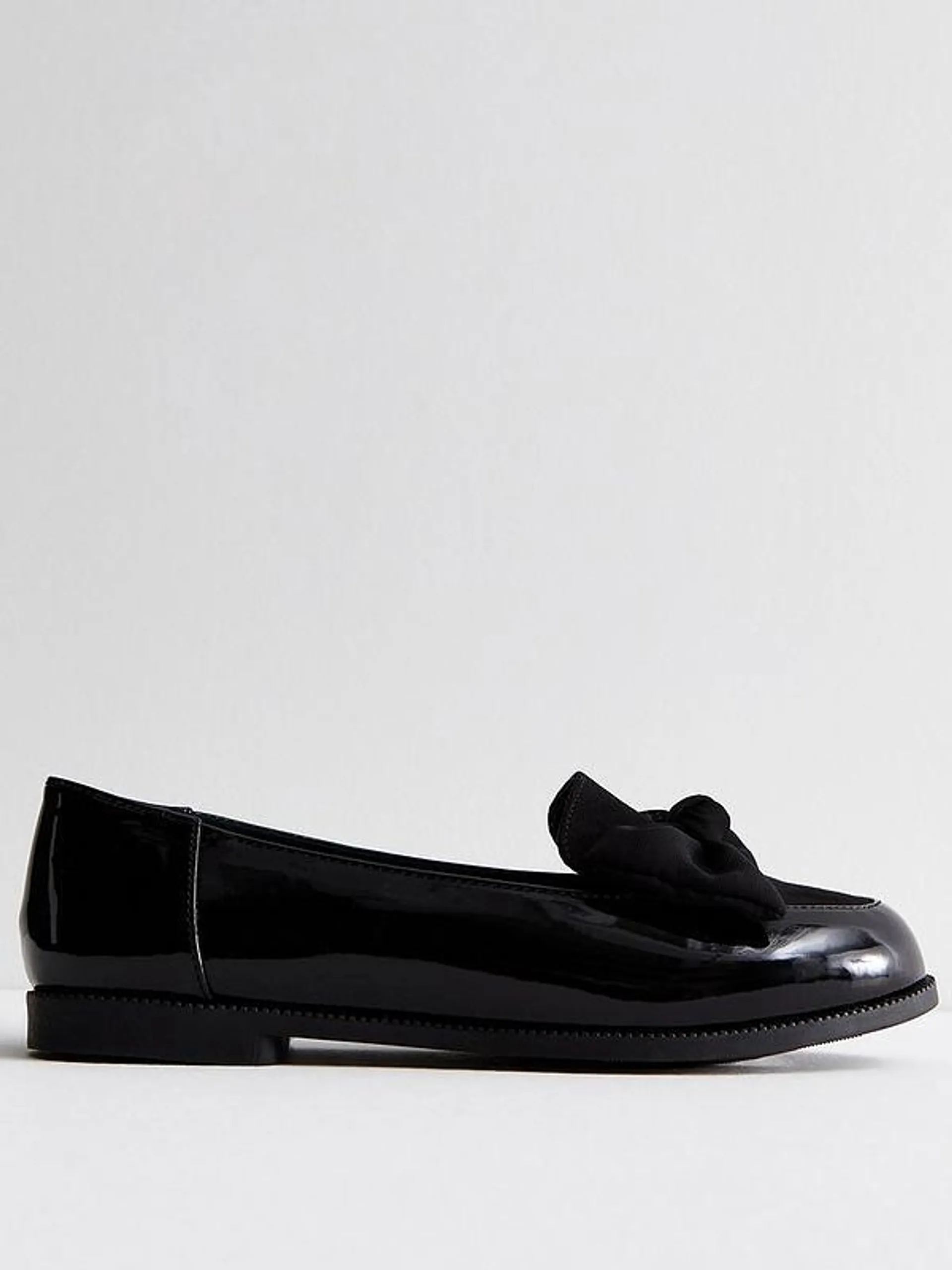 Wide Fit Black Patent Bow Front Loafers