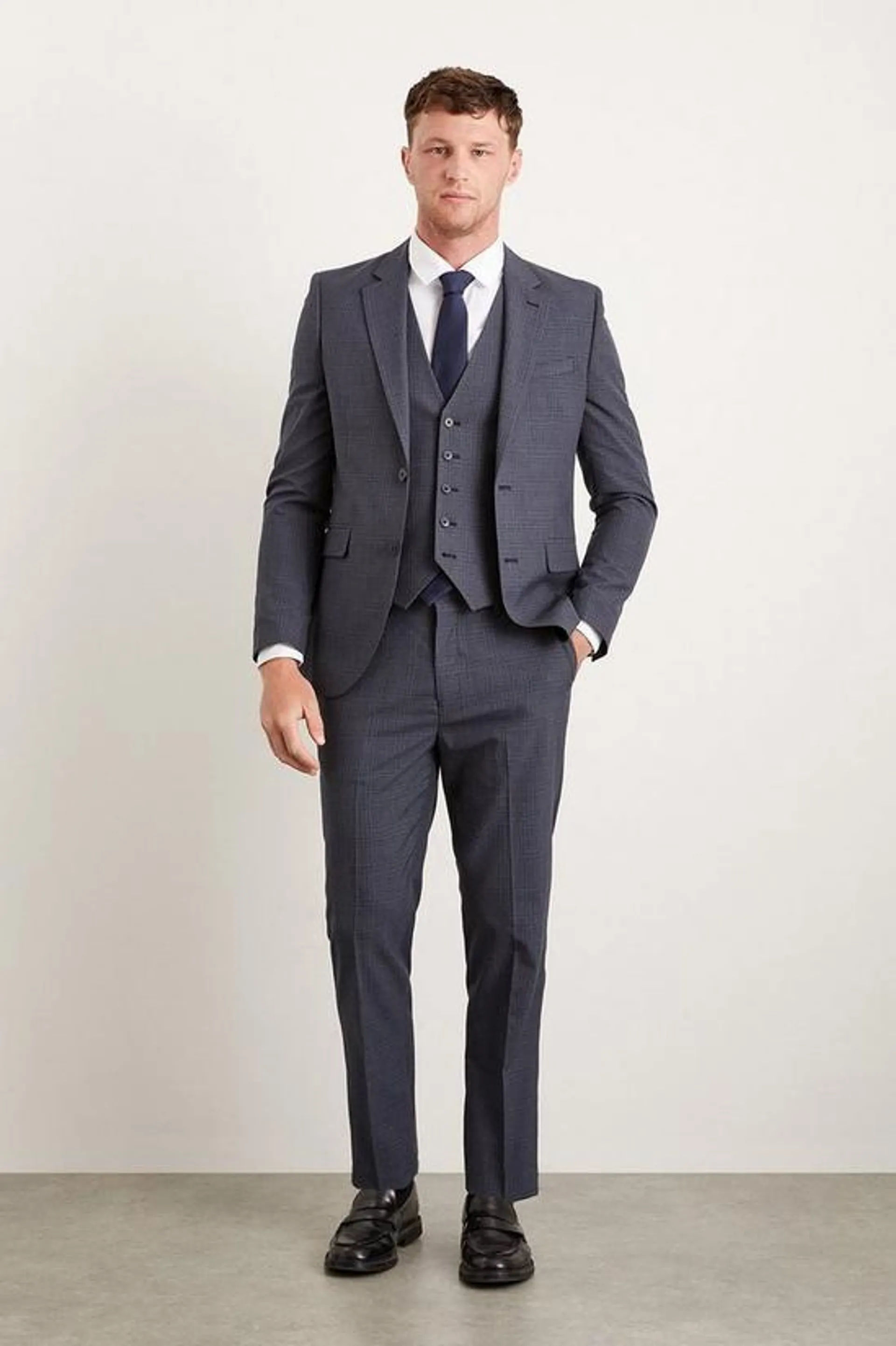 Slim Fit Navy Overcheck Suit Trousers