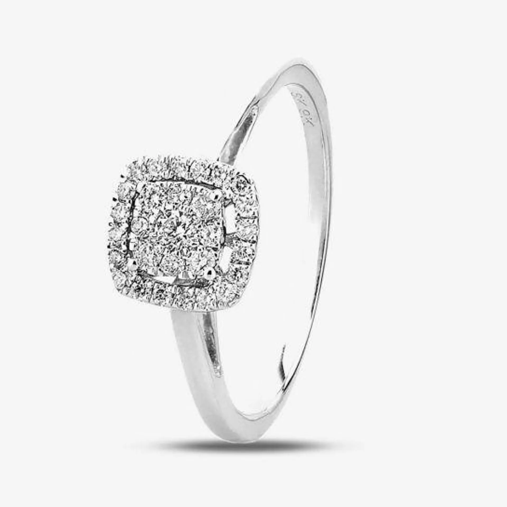 9ct White Gold 0.25ct Diamond Cushion Cluster Ring THR10926-25