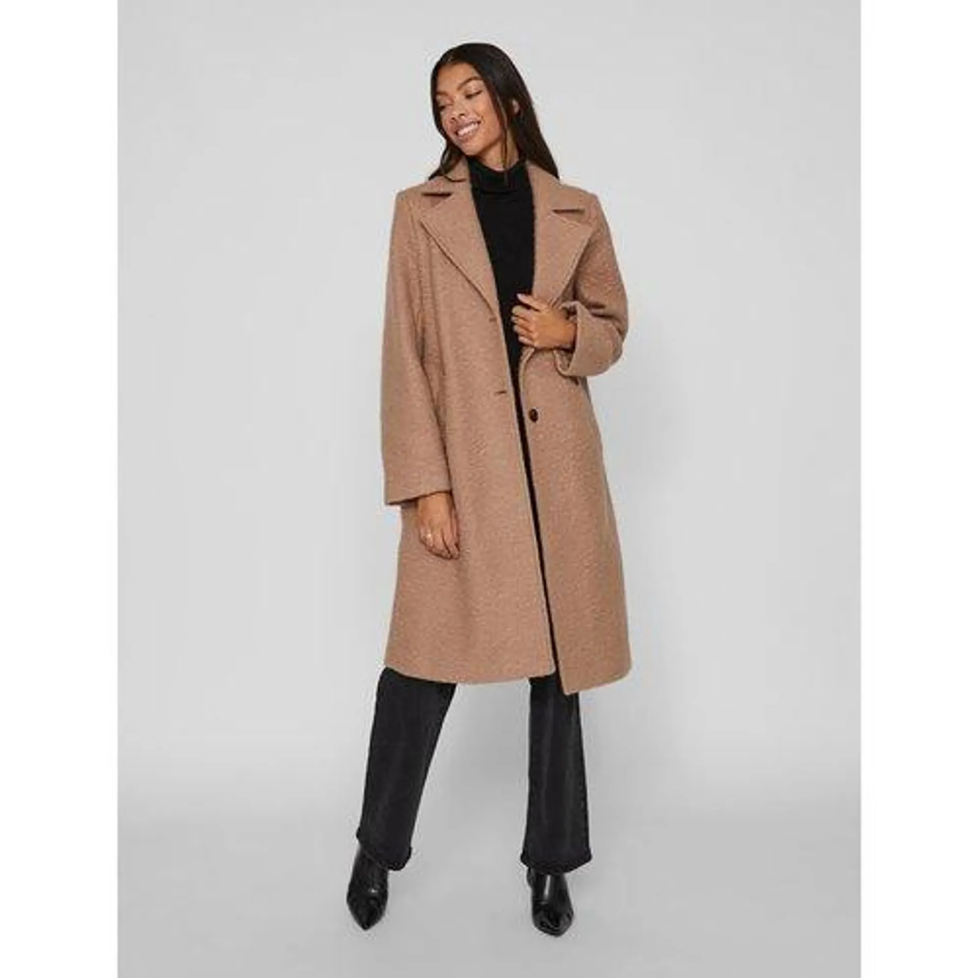 Mid-Season Long Coat with Button Fastening