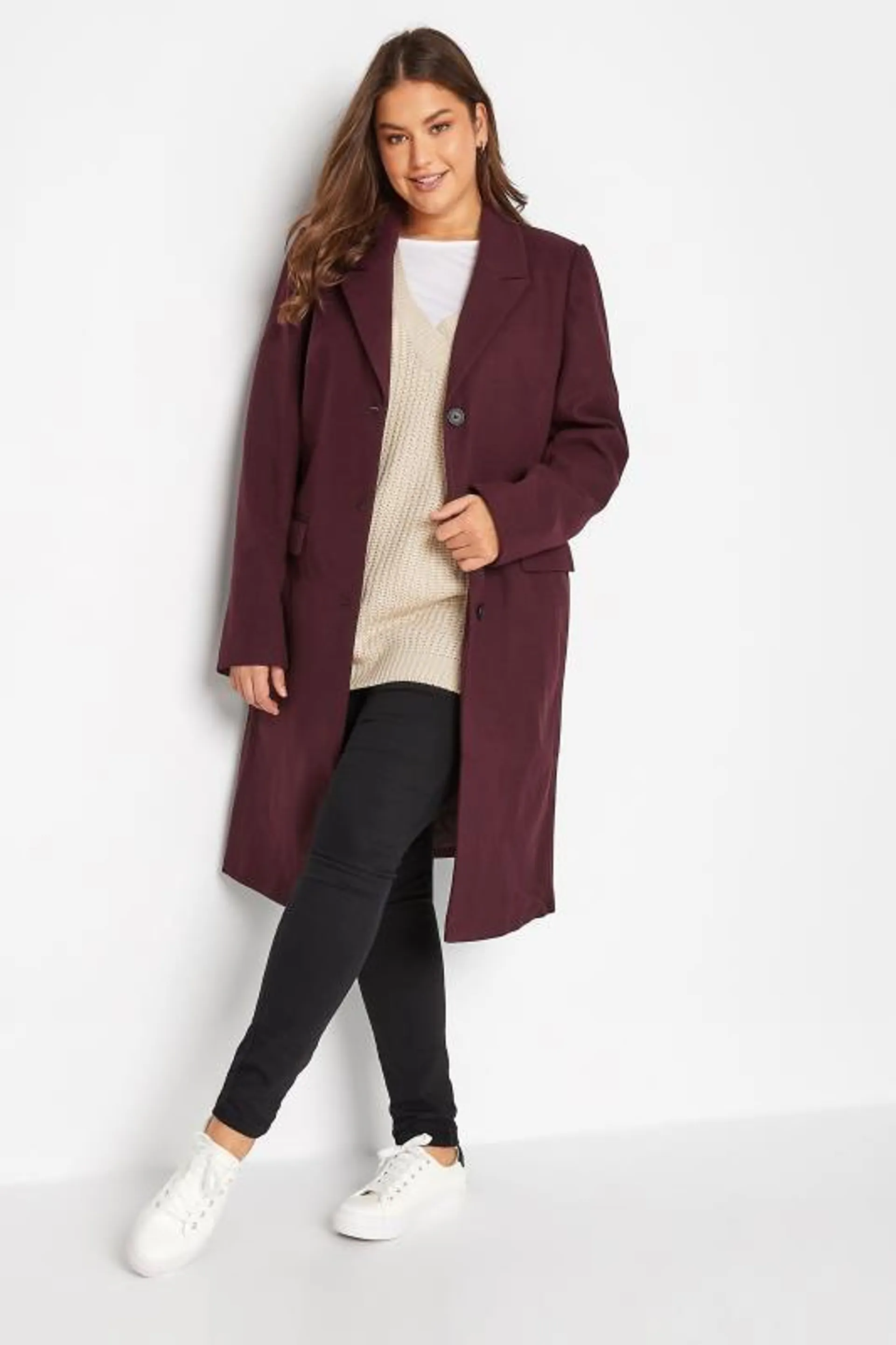 LTS Tall Burgundy Red Midi Formal Coat