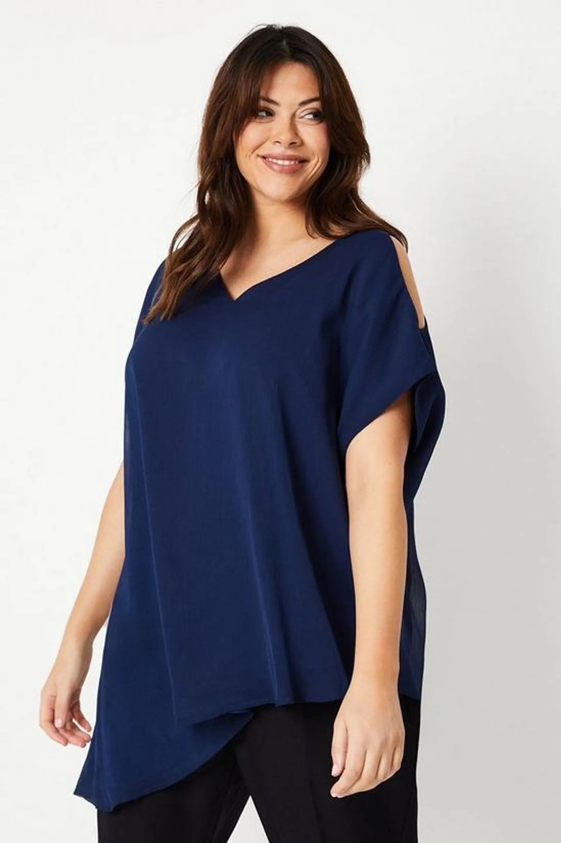 Curve Asymmetric Cold Shoulder Top