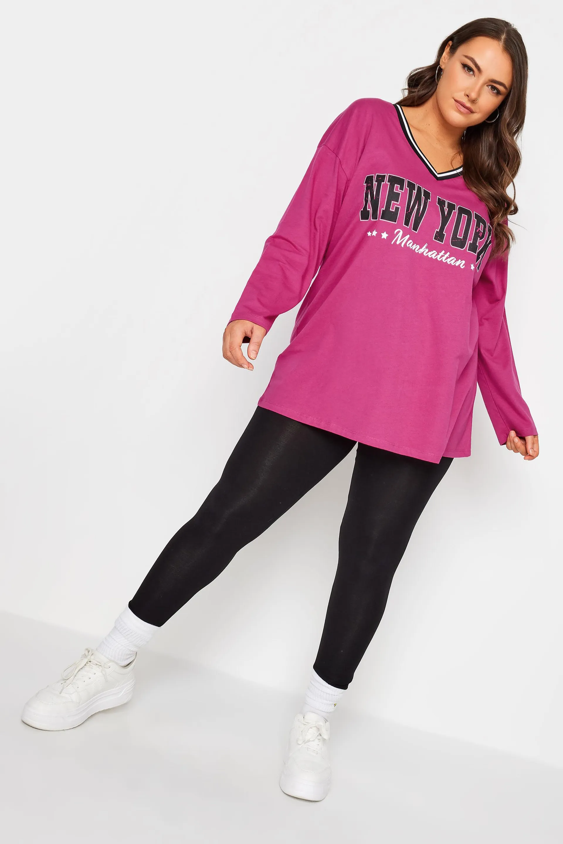 YOURS Curve Pink 'New York' Varsity Oversized T-Shirt