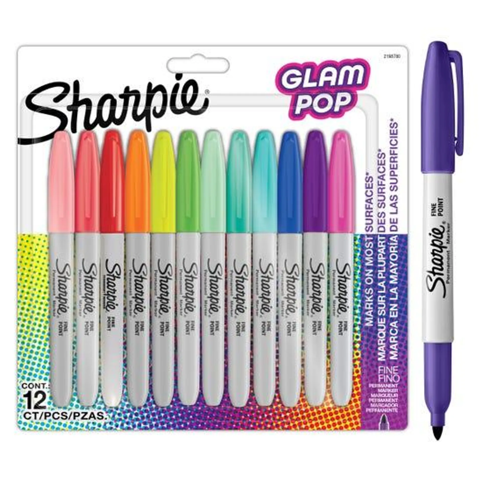 Sharpie Glam Pop Markers Pack of 12 Assorted Vibrant Colours