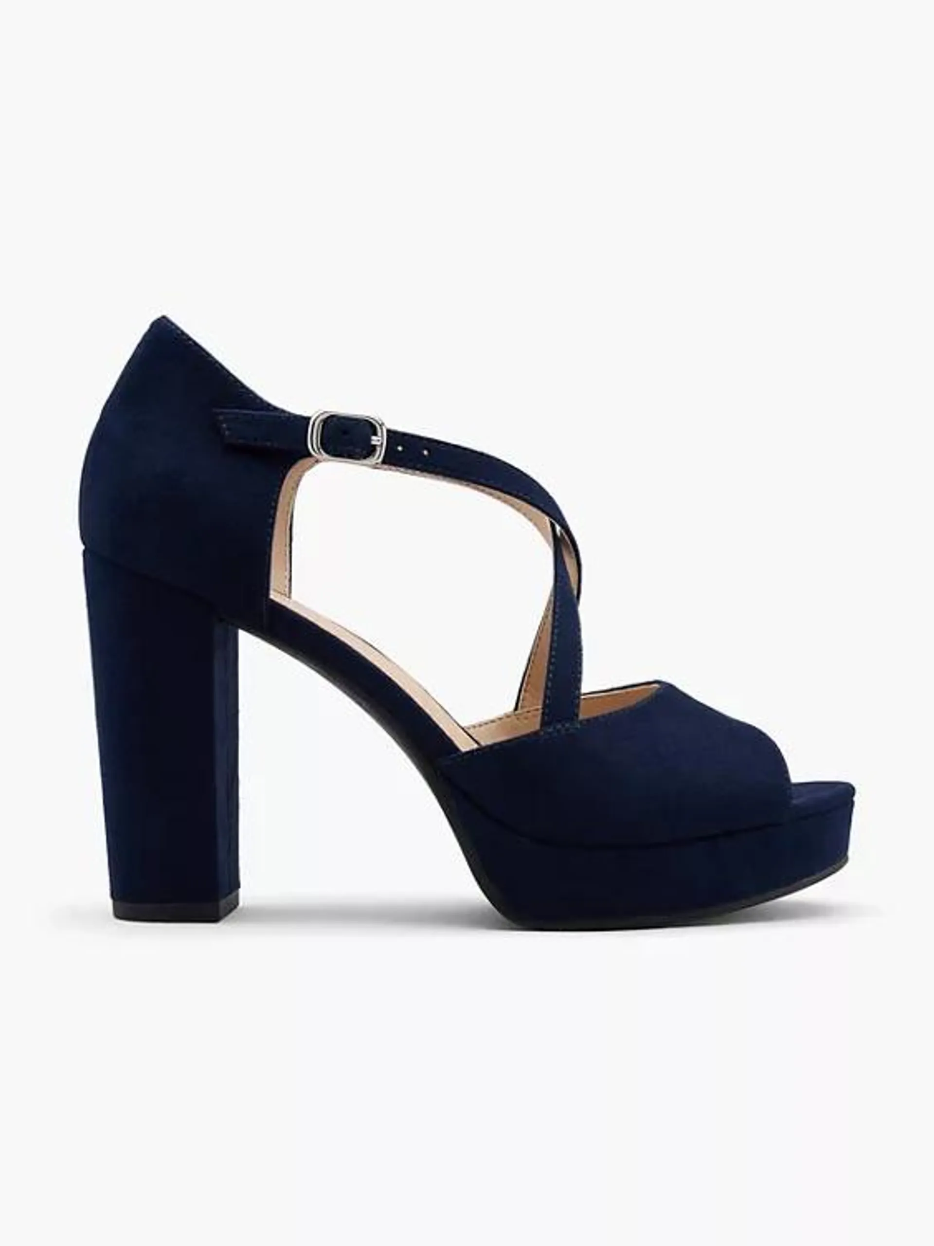 Navy Platform Block Heel With Cross Straps