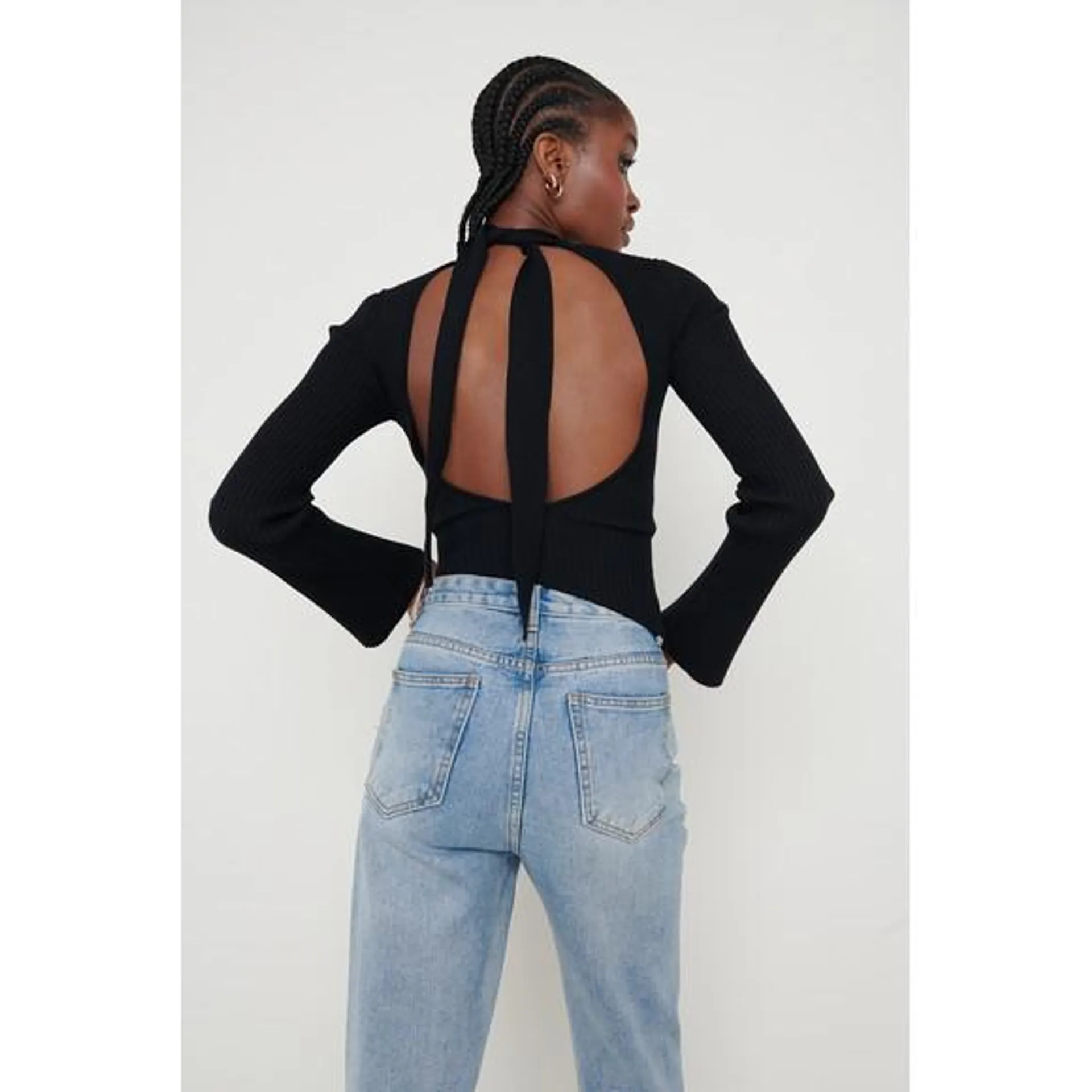 Womens Black Lakelyn Backless High Neck Knit Top