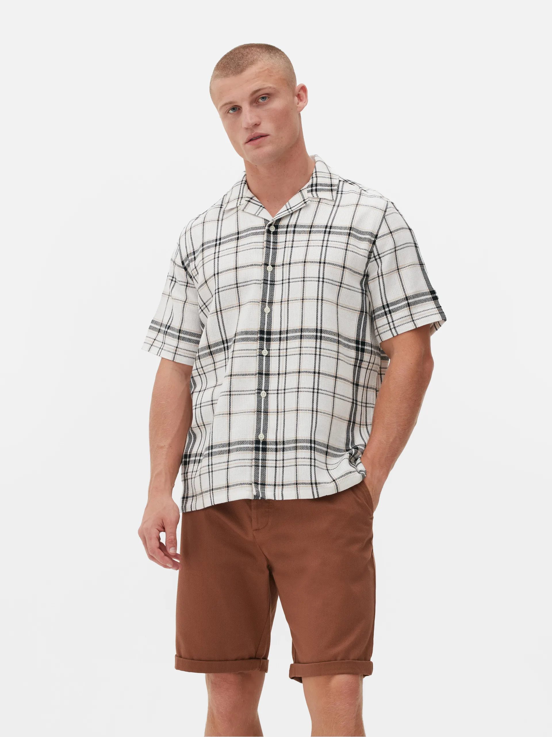 Button-Up Textured Check Shirt