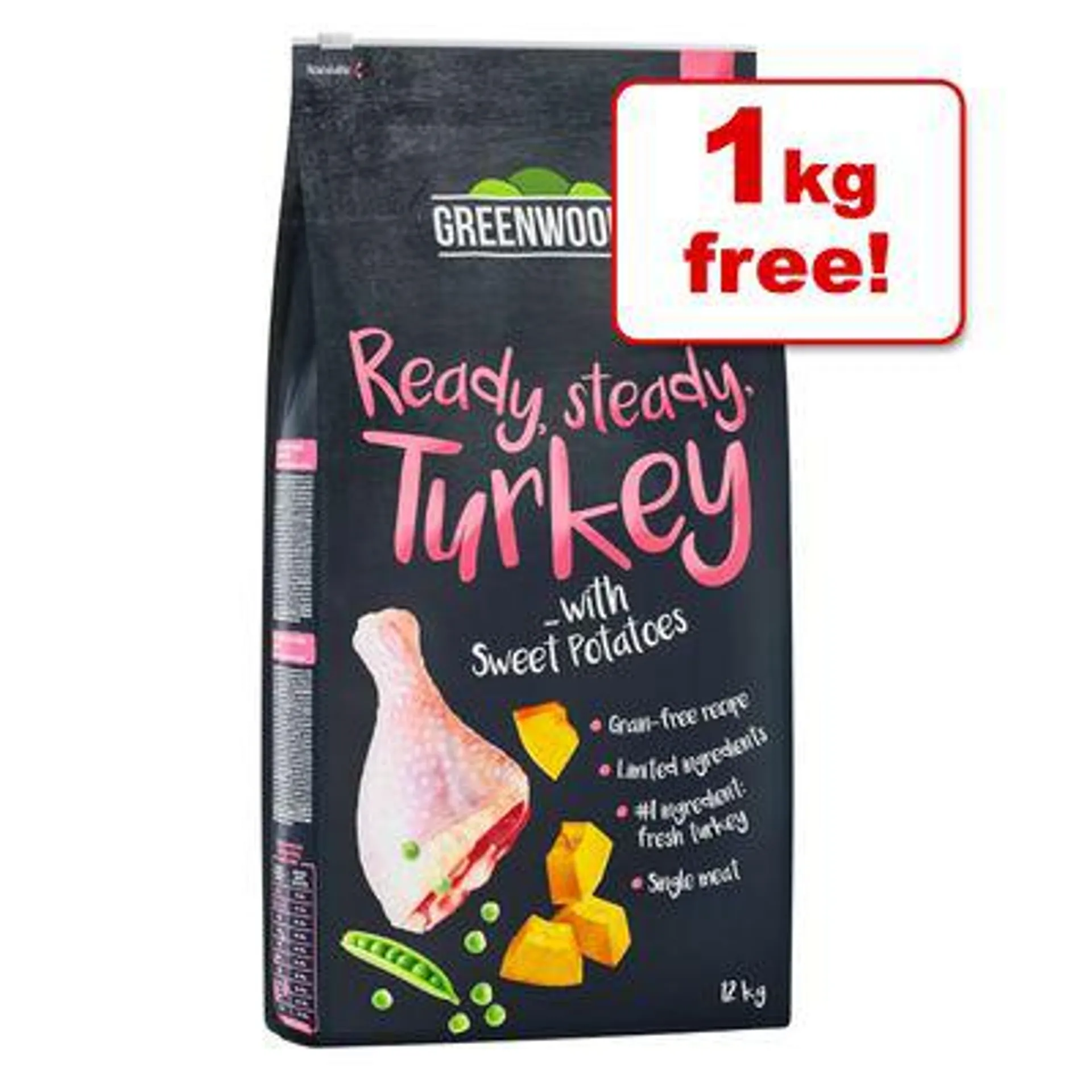 12kg Greenwoods Adult Grain-Free Dry Dog Food - 11kg + 1kg Free!*