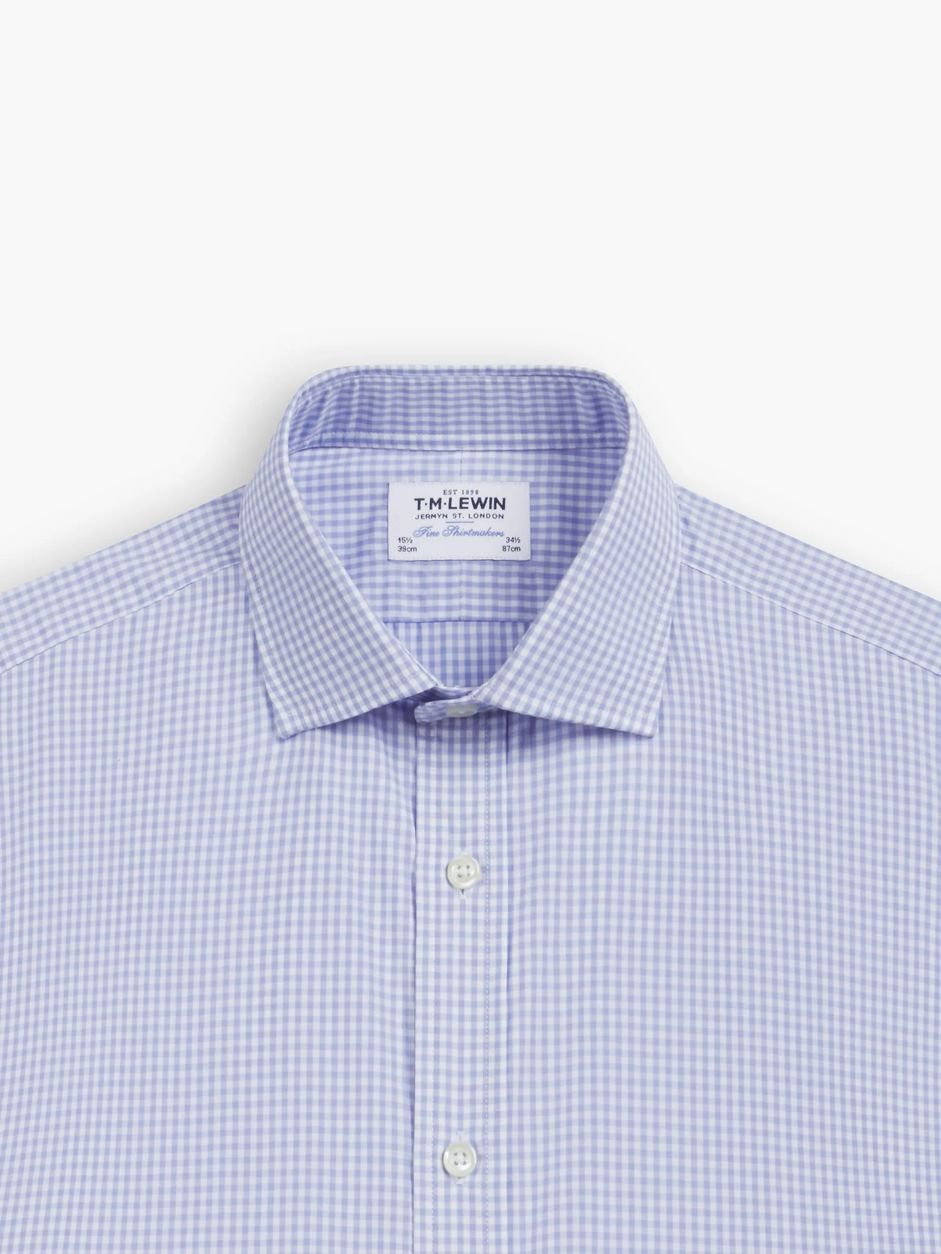 Light Blue Small Gingham Poplin Regular Fit Single Cuff Classic Collar Shirt