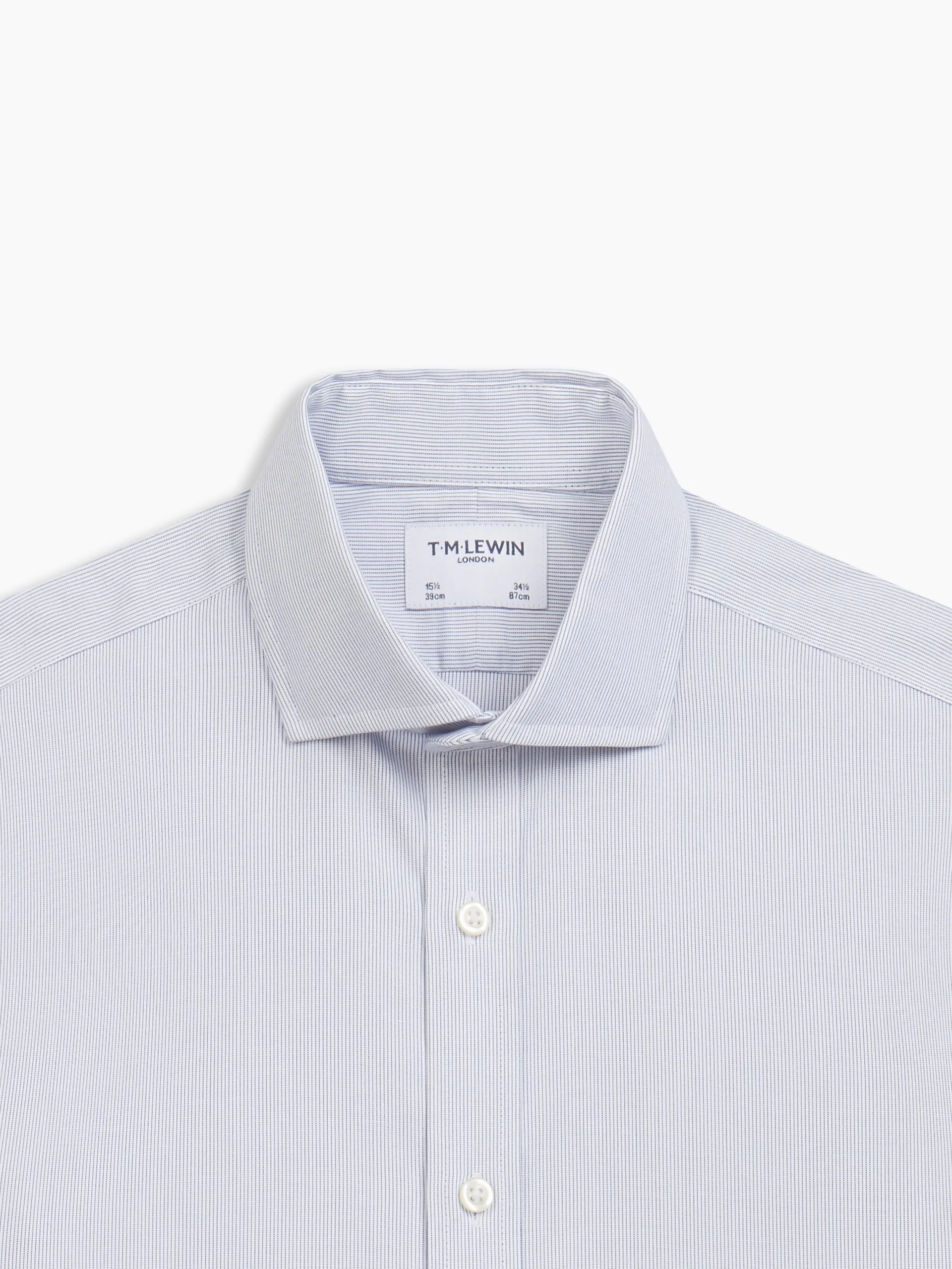 Non-Iron Slim Fit Navy Blue Narrow Dash Stripe Dobby Classic Collar Single Cuff Shirt