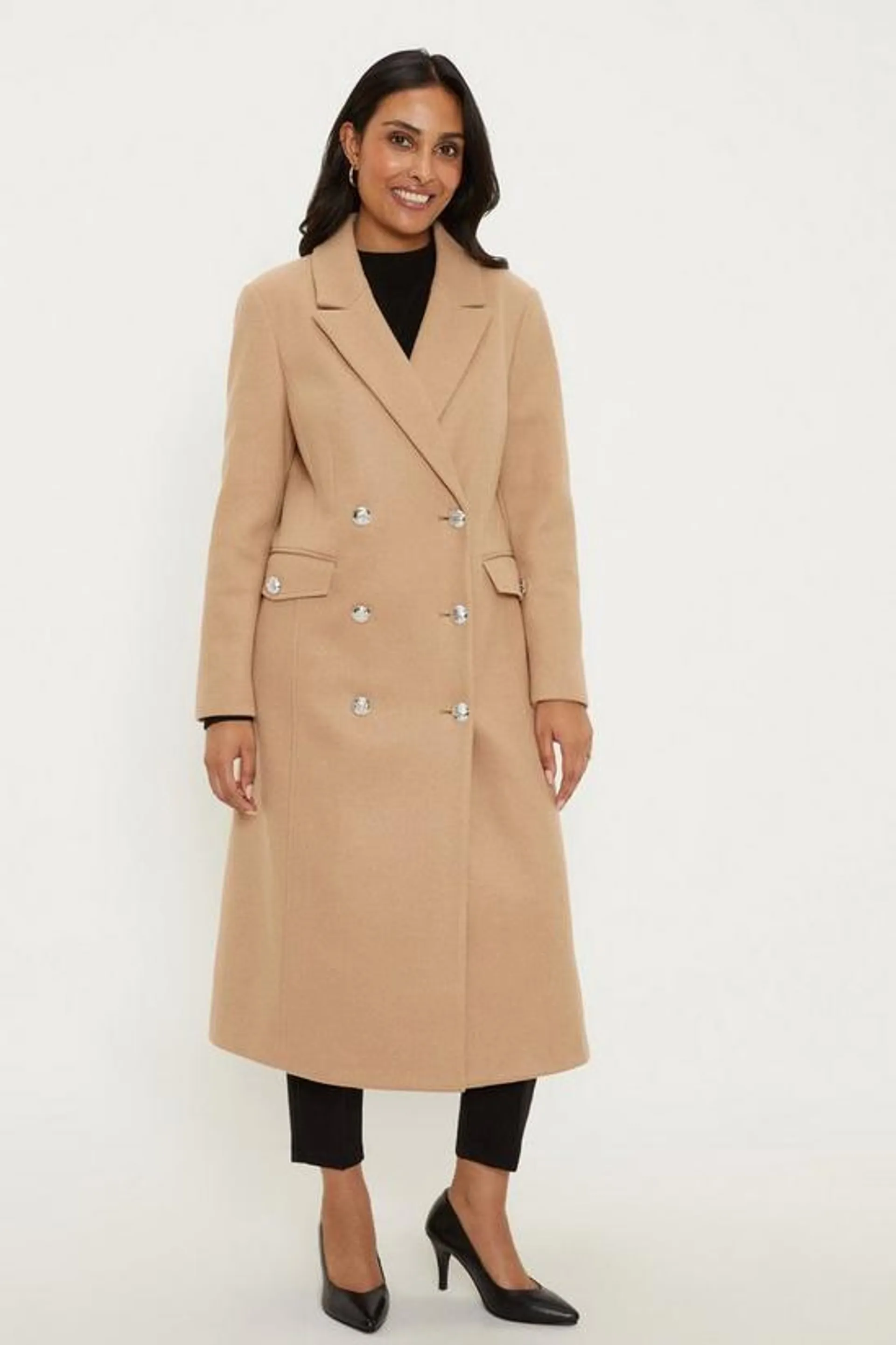 Petite Double Breasted Military Coat