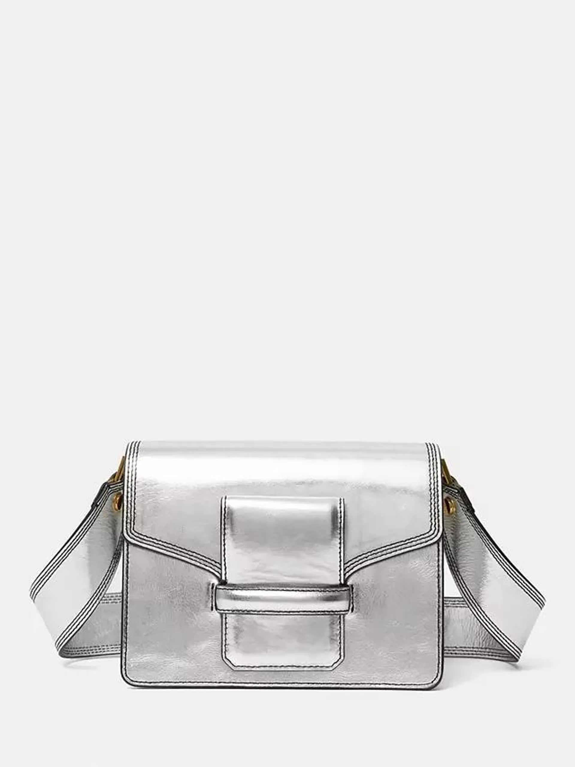 Ada Metallic Leather Crossbody Bag, Silver