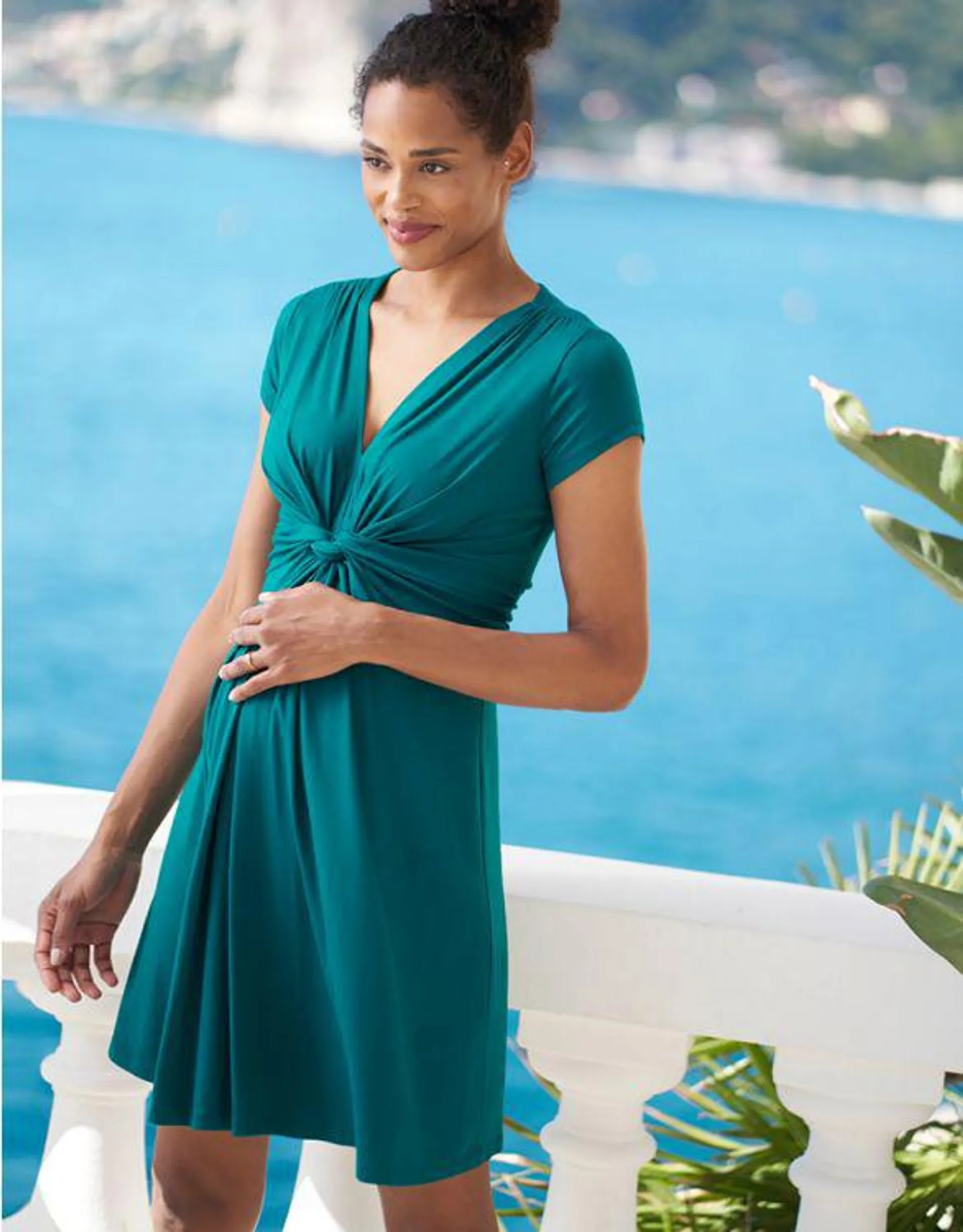 Green Knot Front Maternity Dress