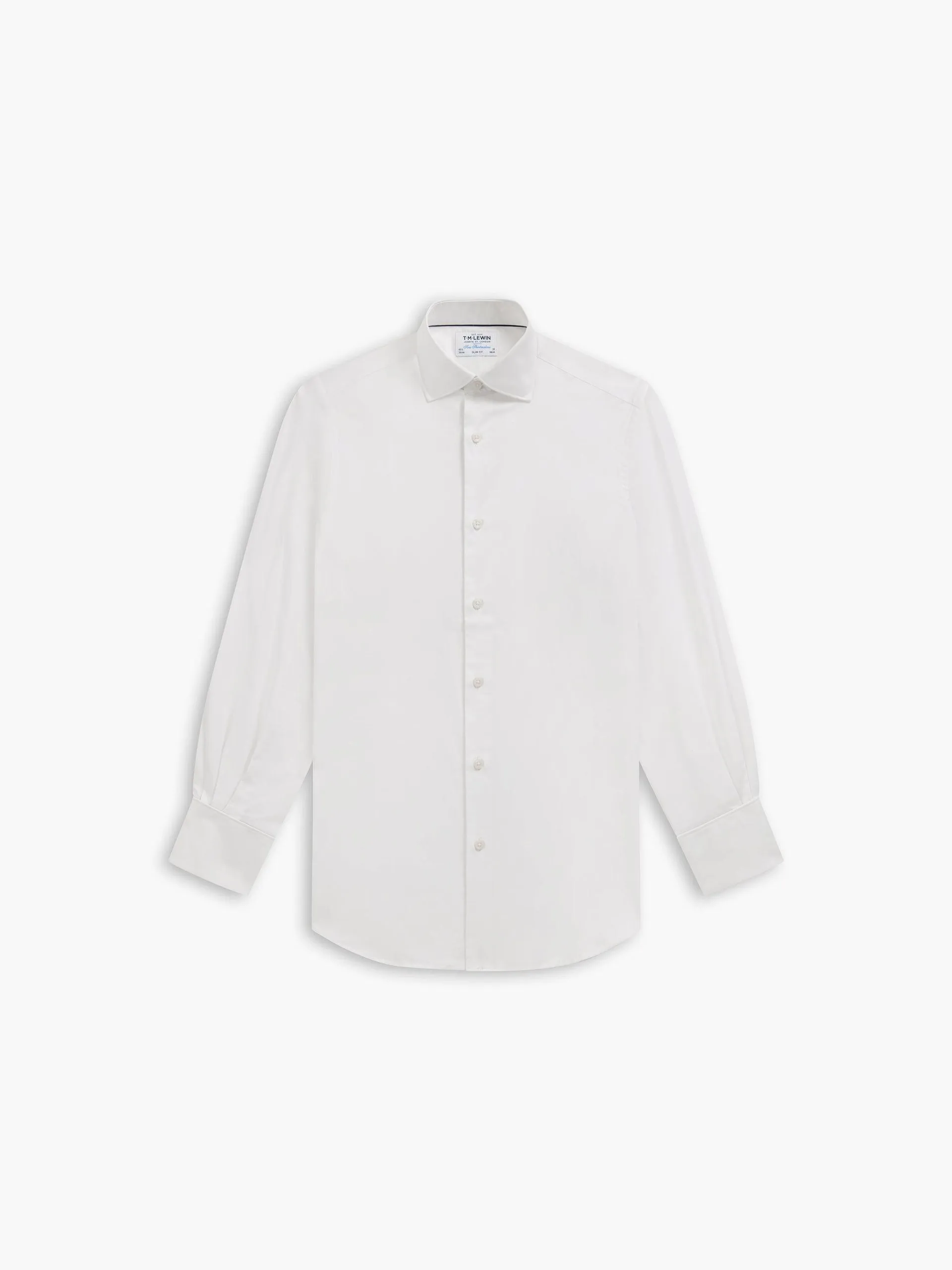 White Stretch Twill Regular Fit Double Cuff Classic Collar Shirt