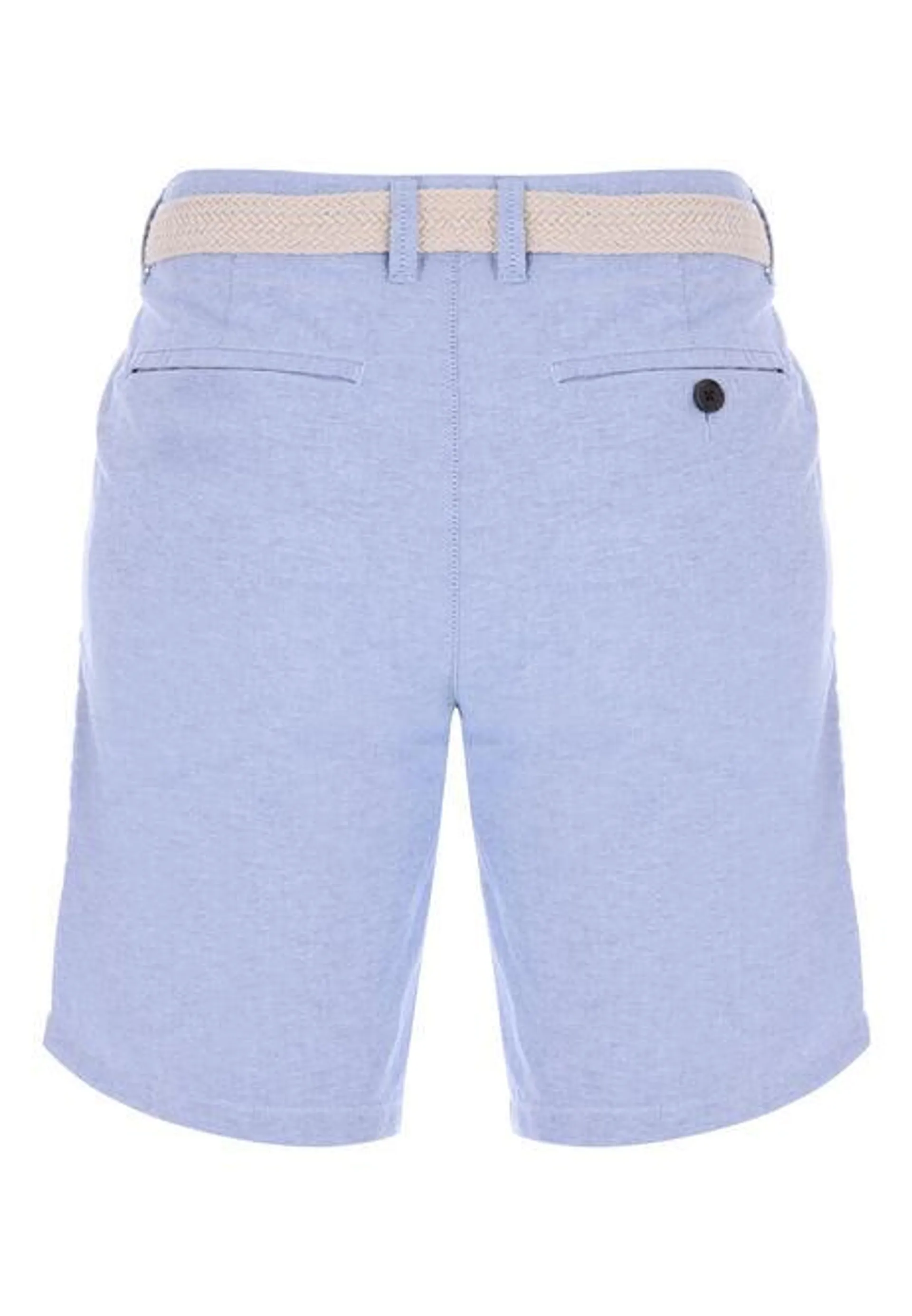 Mens Blue Oxford Belted Shorts