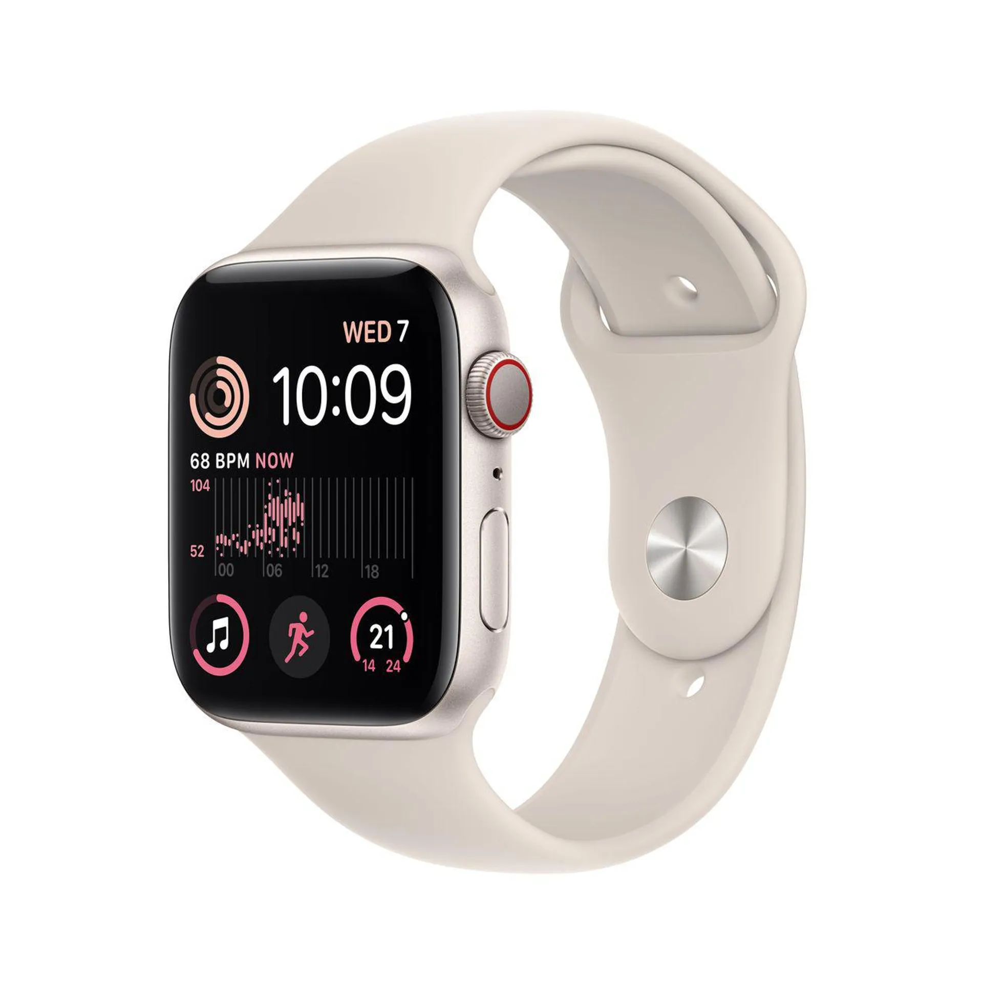 Apple Watch SE, 44mm, GPS + Cellular [2022] - Starlight Aluminium Case with Starlight Sport Band - Regular