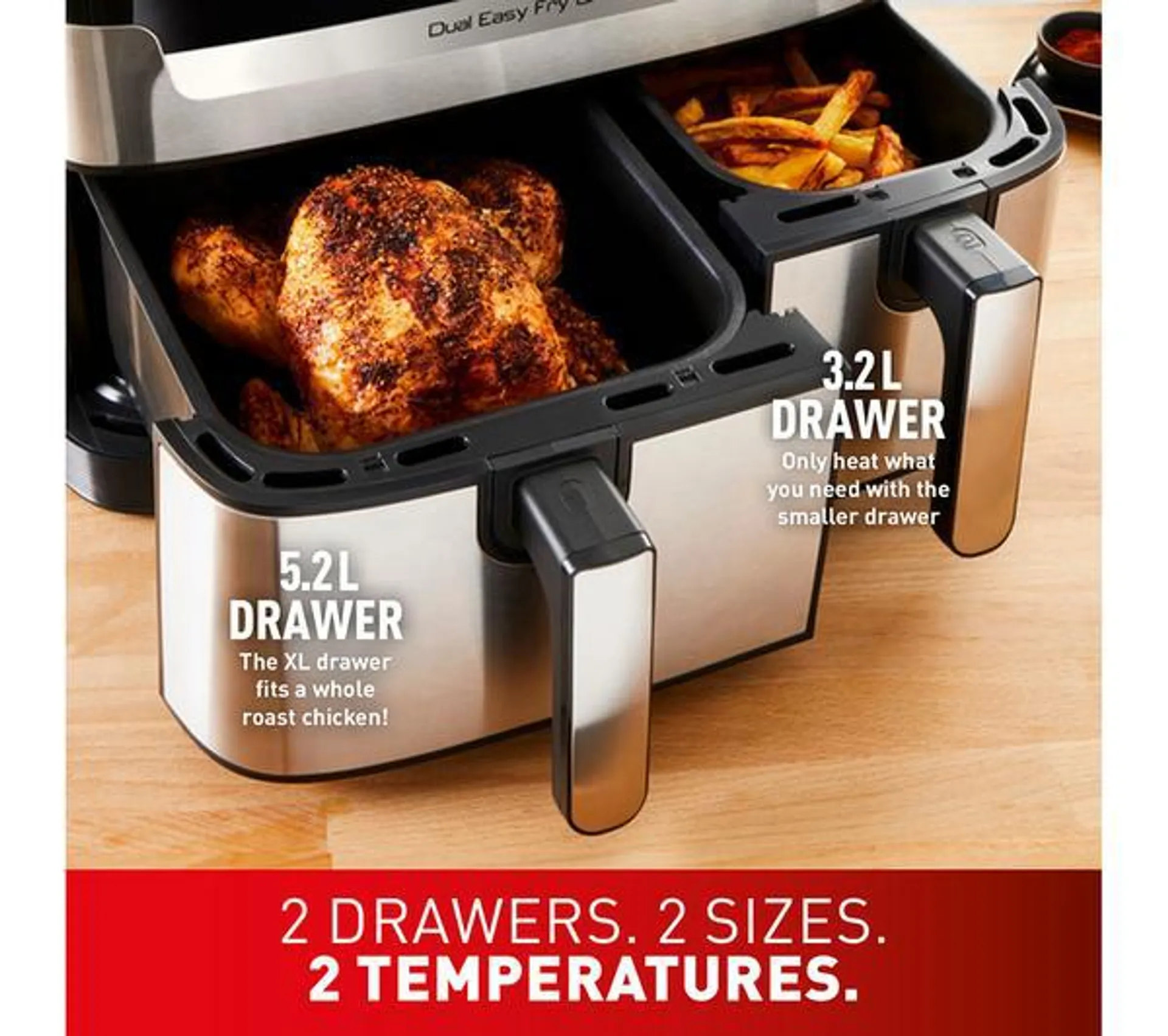 TEFAL Easy Fry Dual Zone EY905D40 Air Fryer & Grill - Stainless Steel