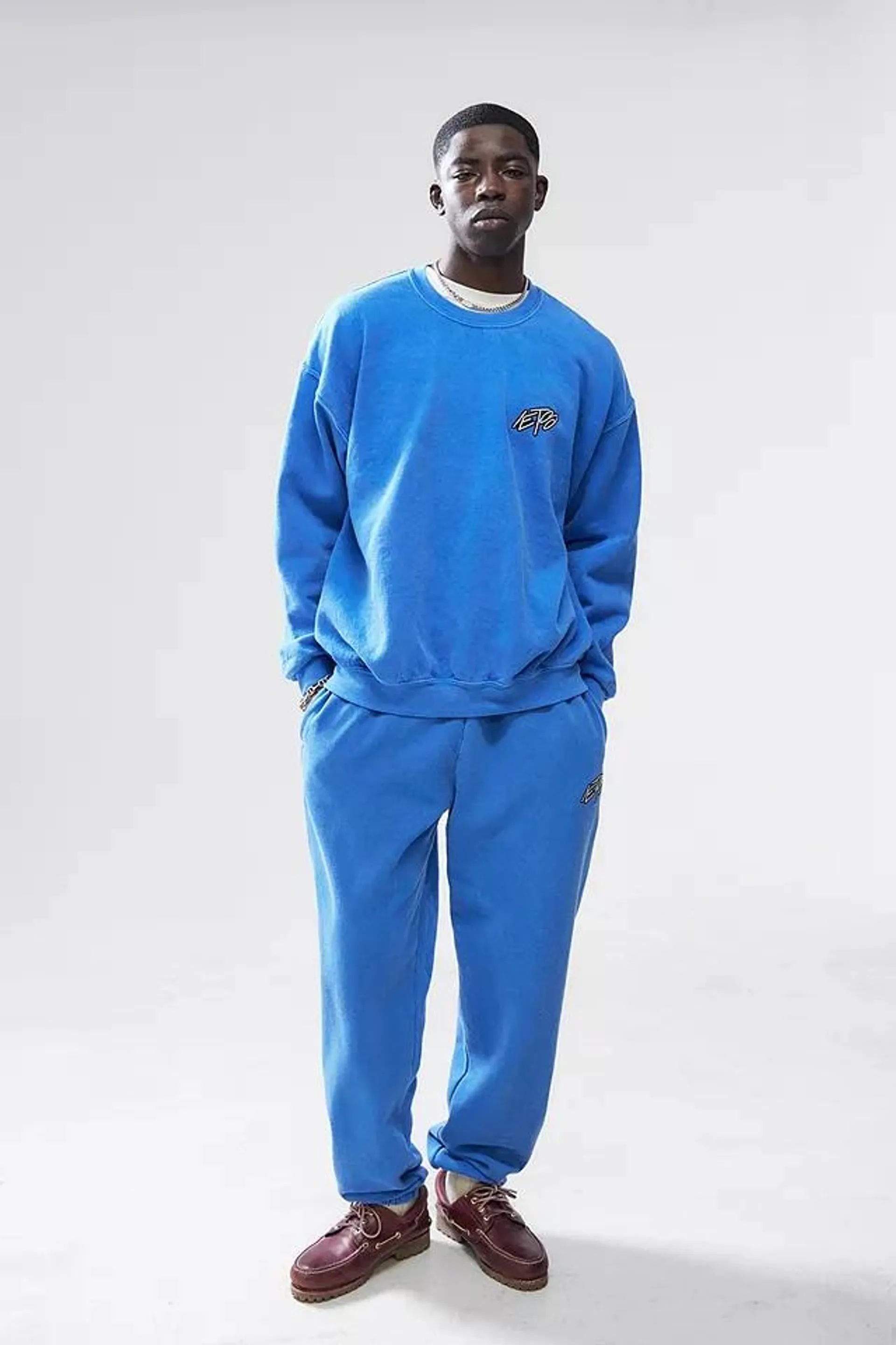 iets frans... Blue Doodle Cuffed Joggers