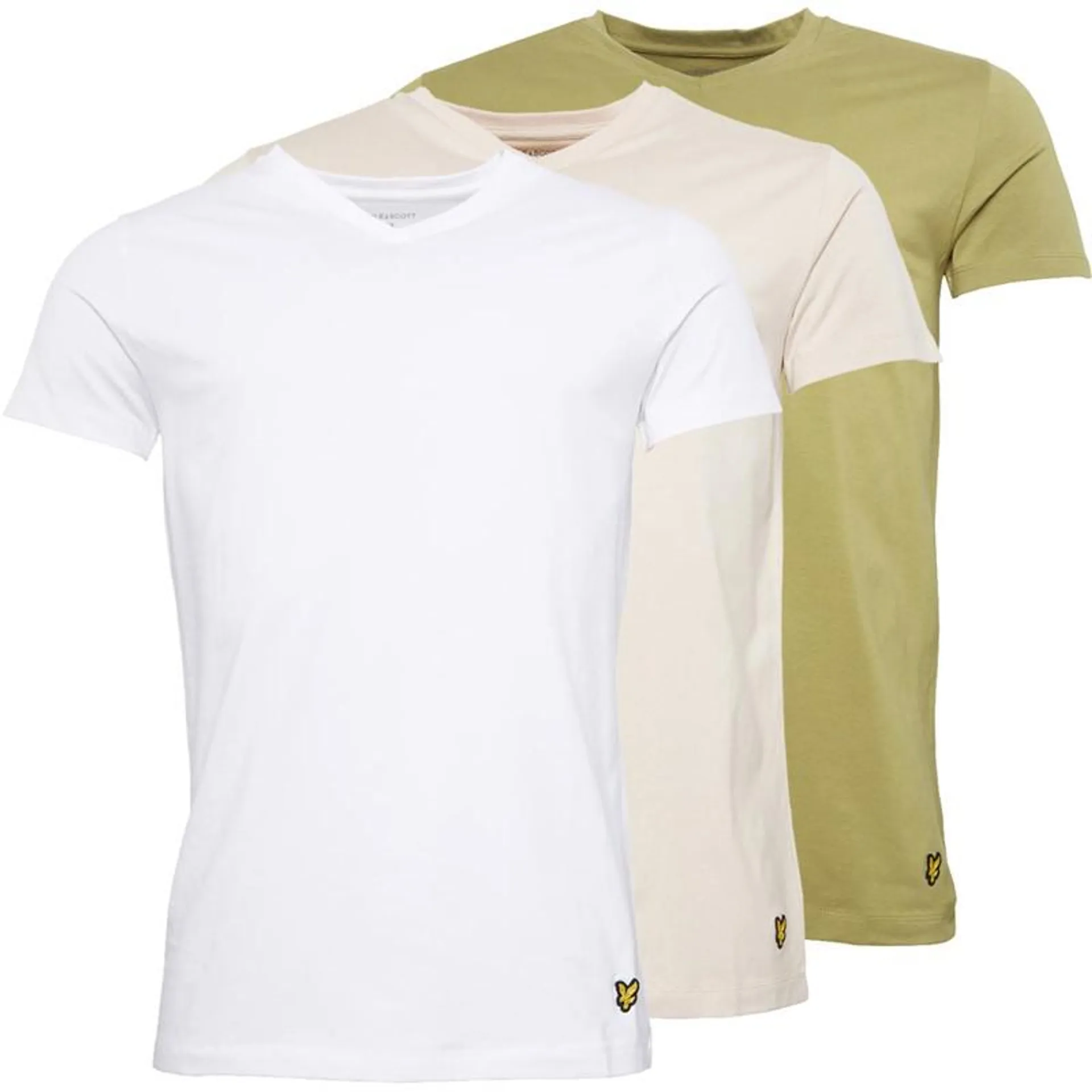 Lyle And Scott Vintage Mens Parker Three Pack V Neck T-Shirts Dried Herb/​White/​Pumice Stone