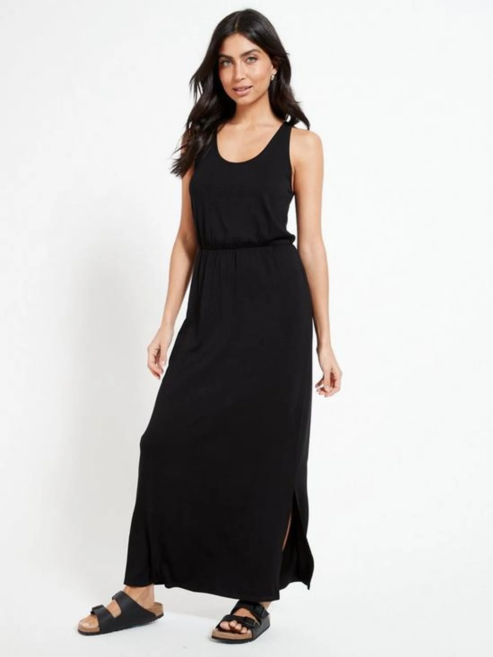 Channel Waist Jersey Beach Maxi Dress - Black