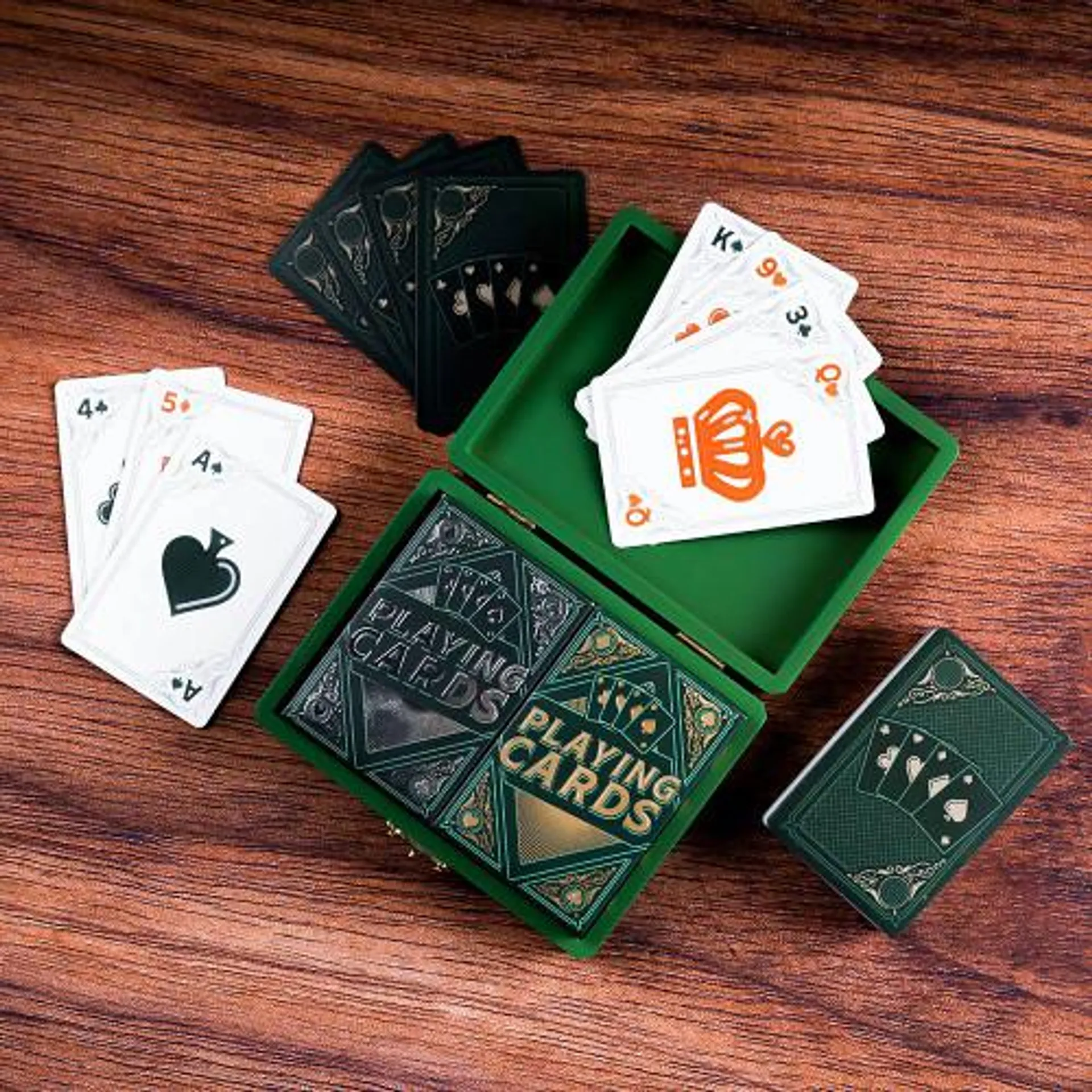2 Packs of Playing Cards in a Wooden Box