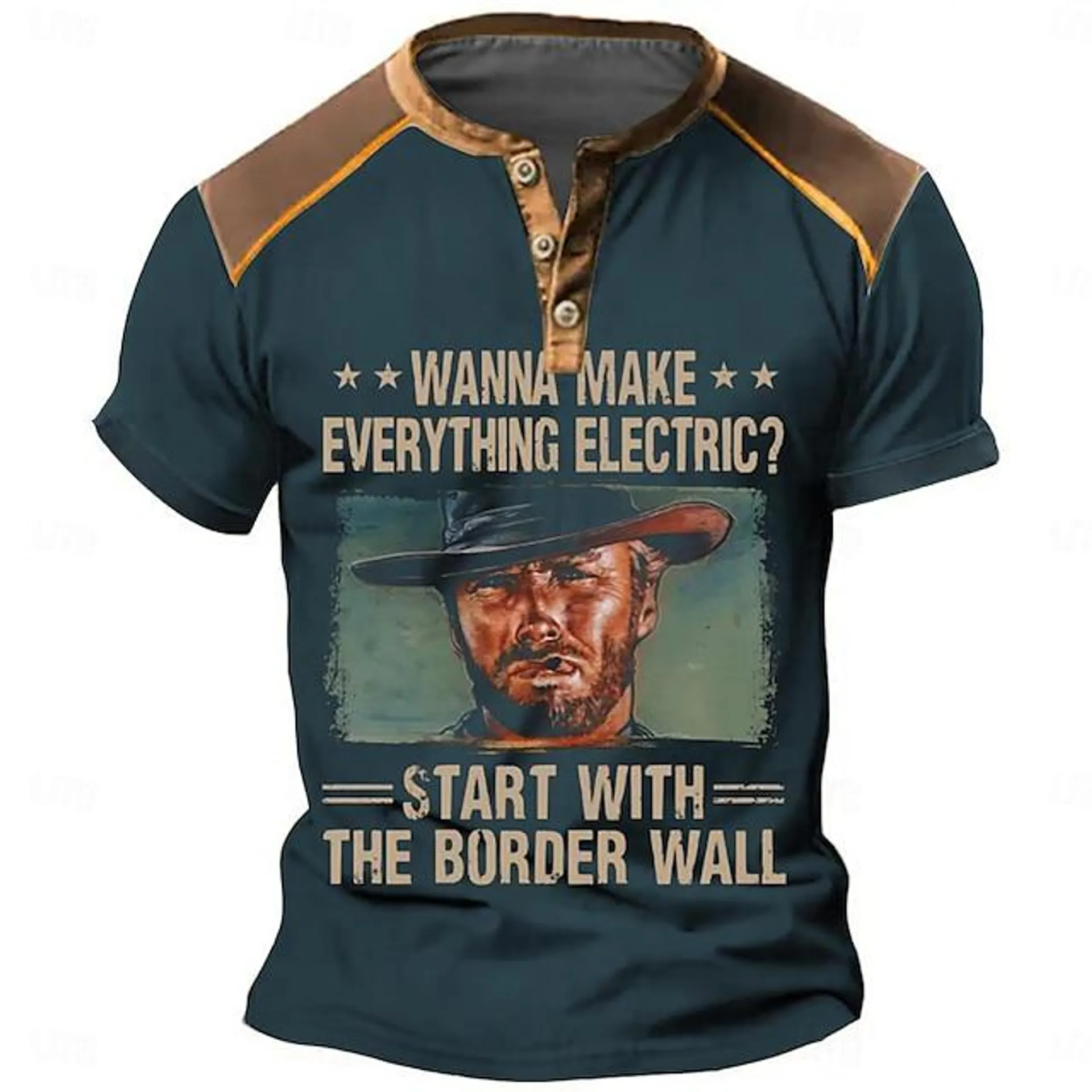 Wanna Make Everything Electric Start With The Border Wall Men's Fashion Casual Street Style 3D Print T shirt Tee Henley Shirt Street Sports Outdoor Casual T shirt Black Dark Green Brown Short Sleeve