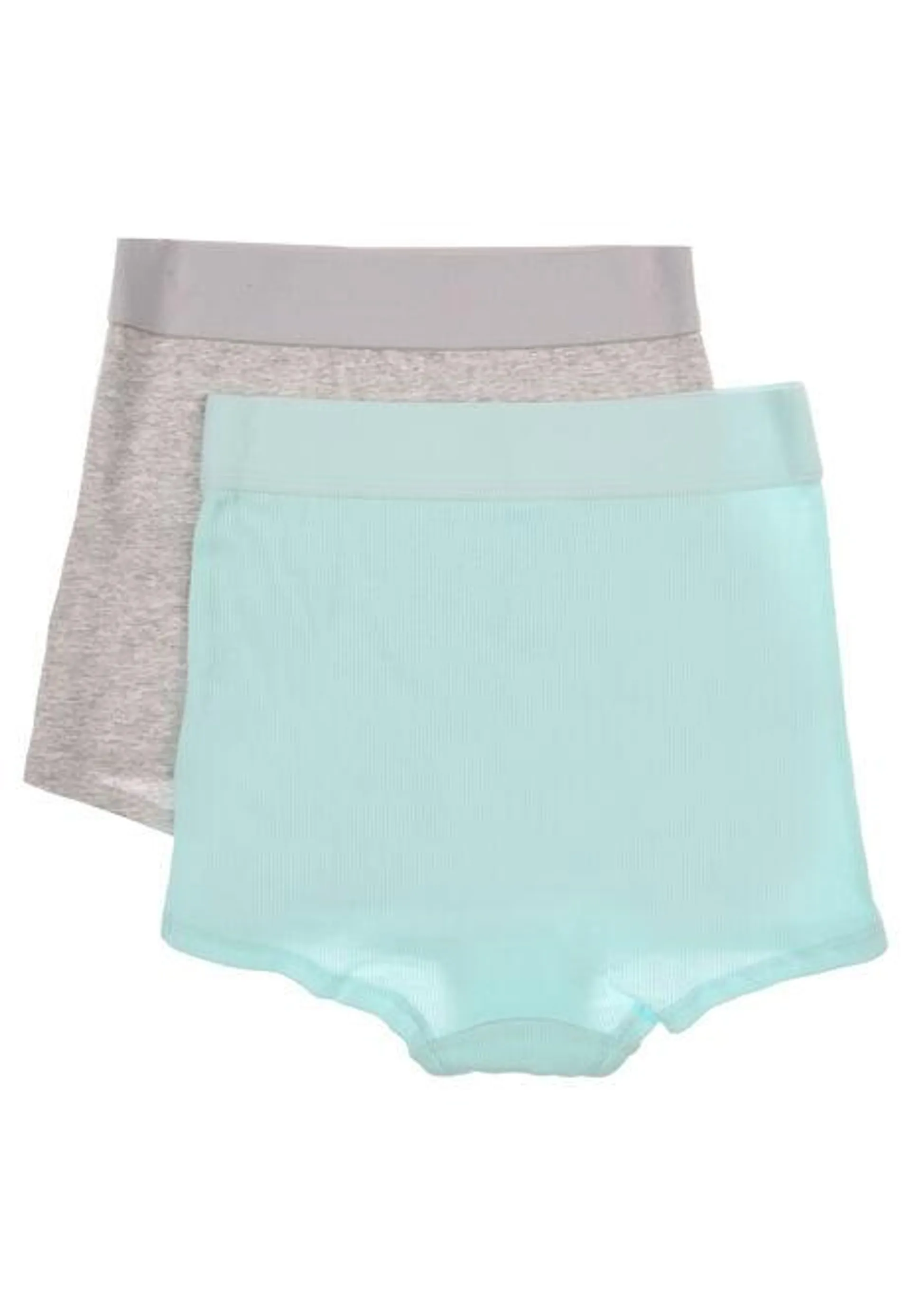 Older Girls 2pk Aqua & Grey Boxer Briefs