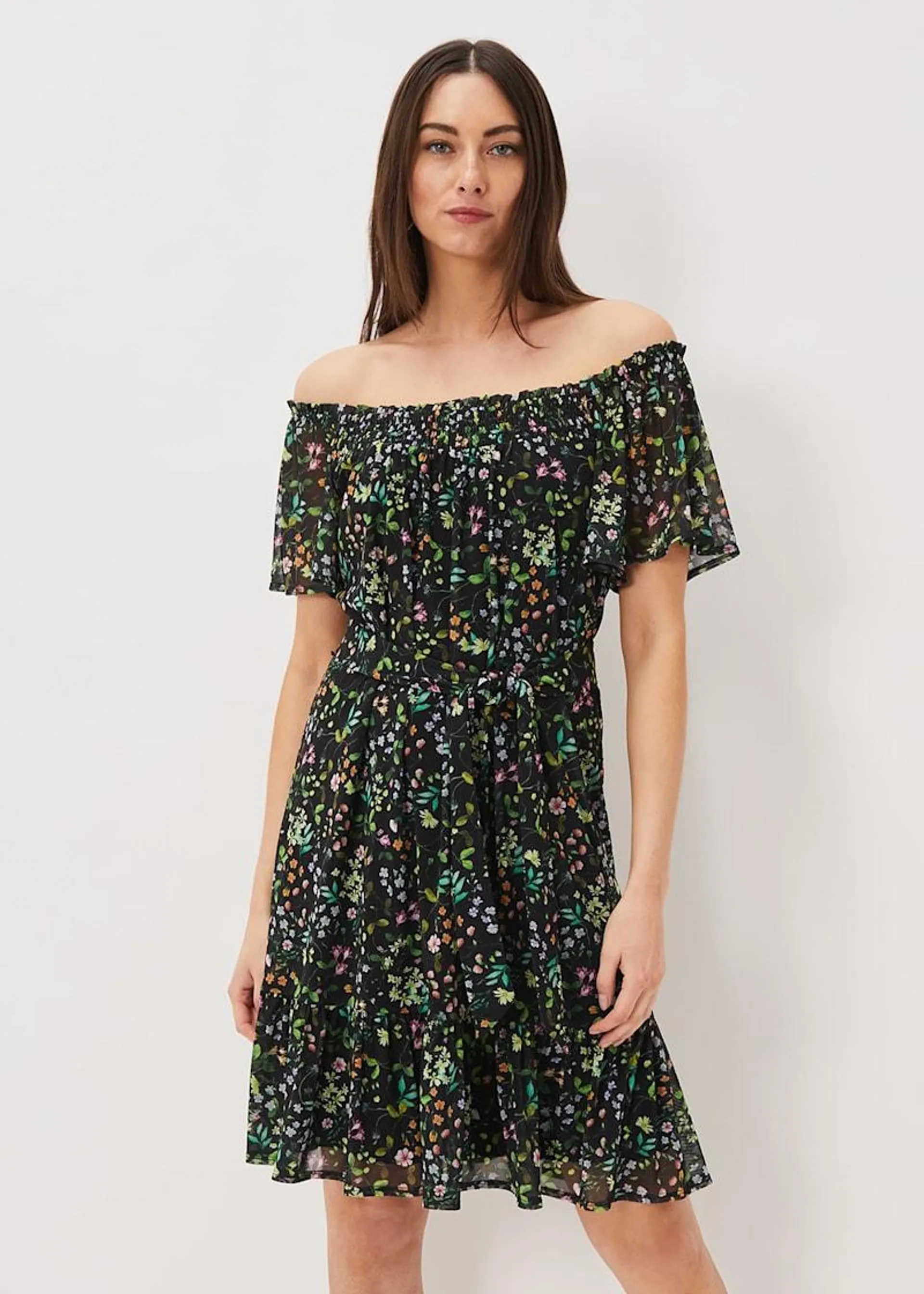 Zaylah Shirred Floral Mesh Dress