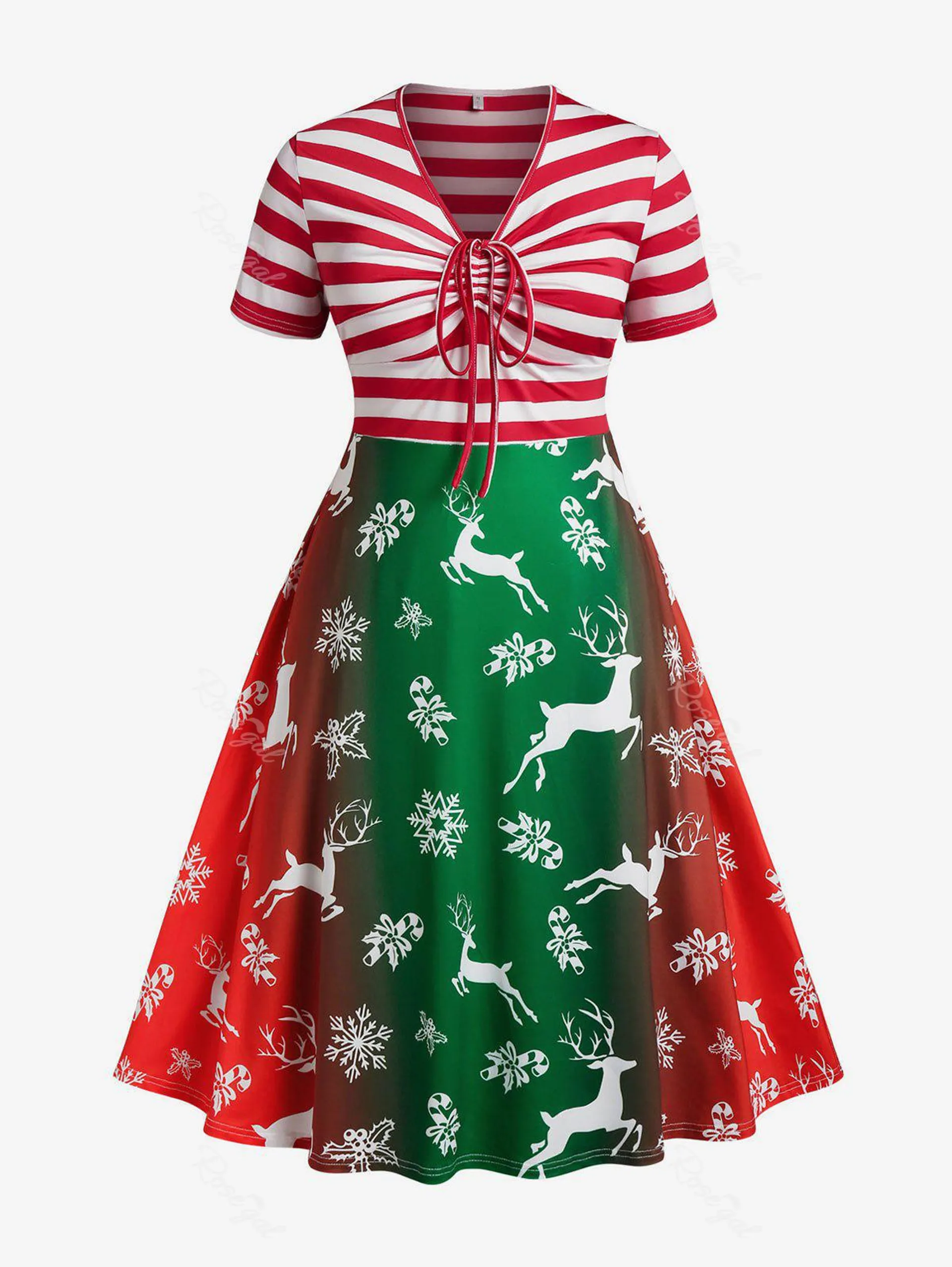 Plus Size Christmas Printed Striped Pin Up Dress - L