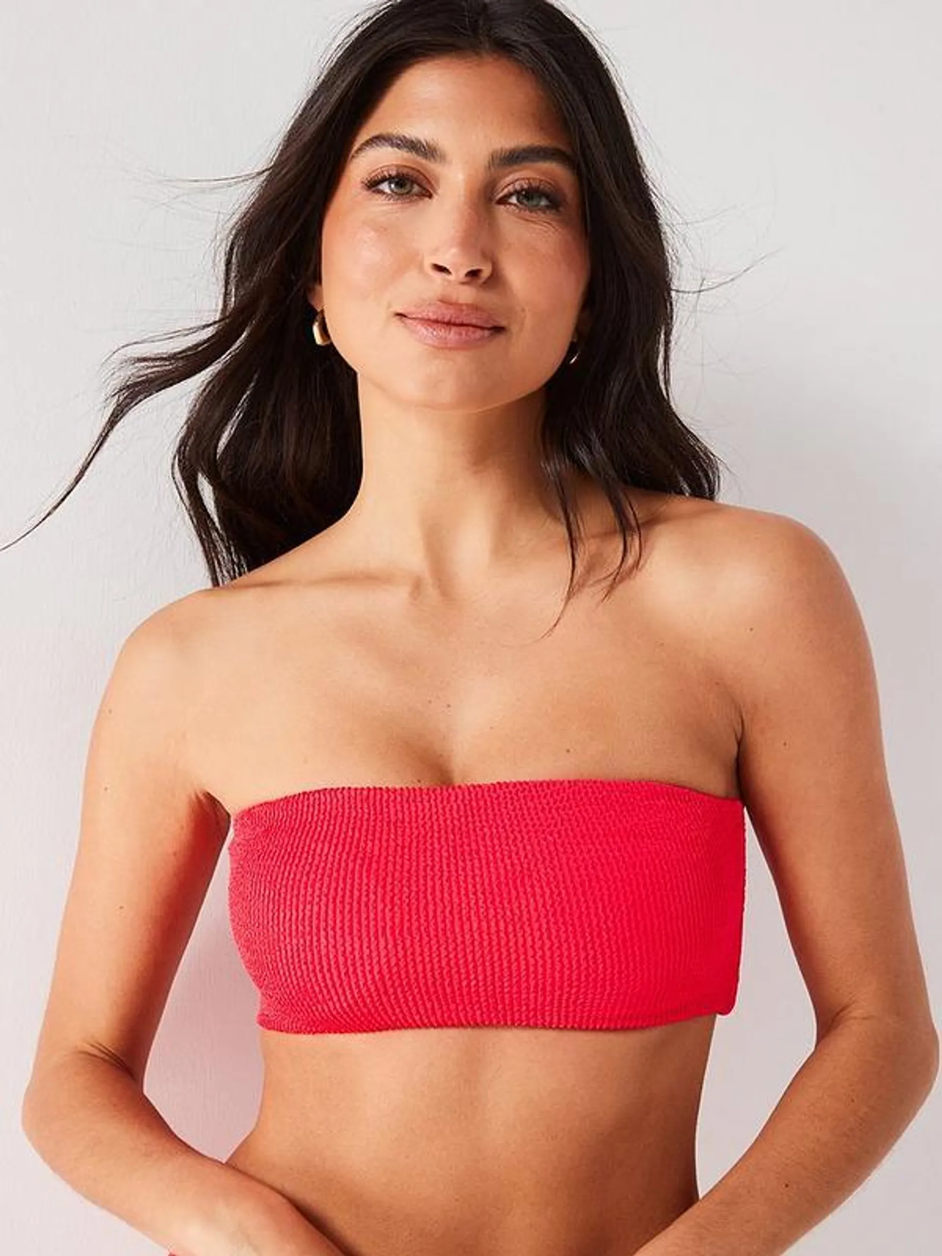 Mix And Match Crinkle Bandeau Bikini Top - Pink