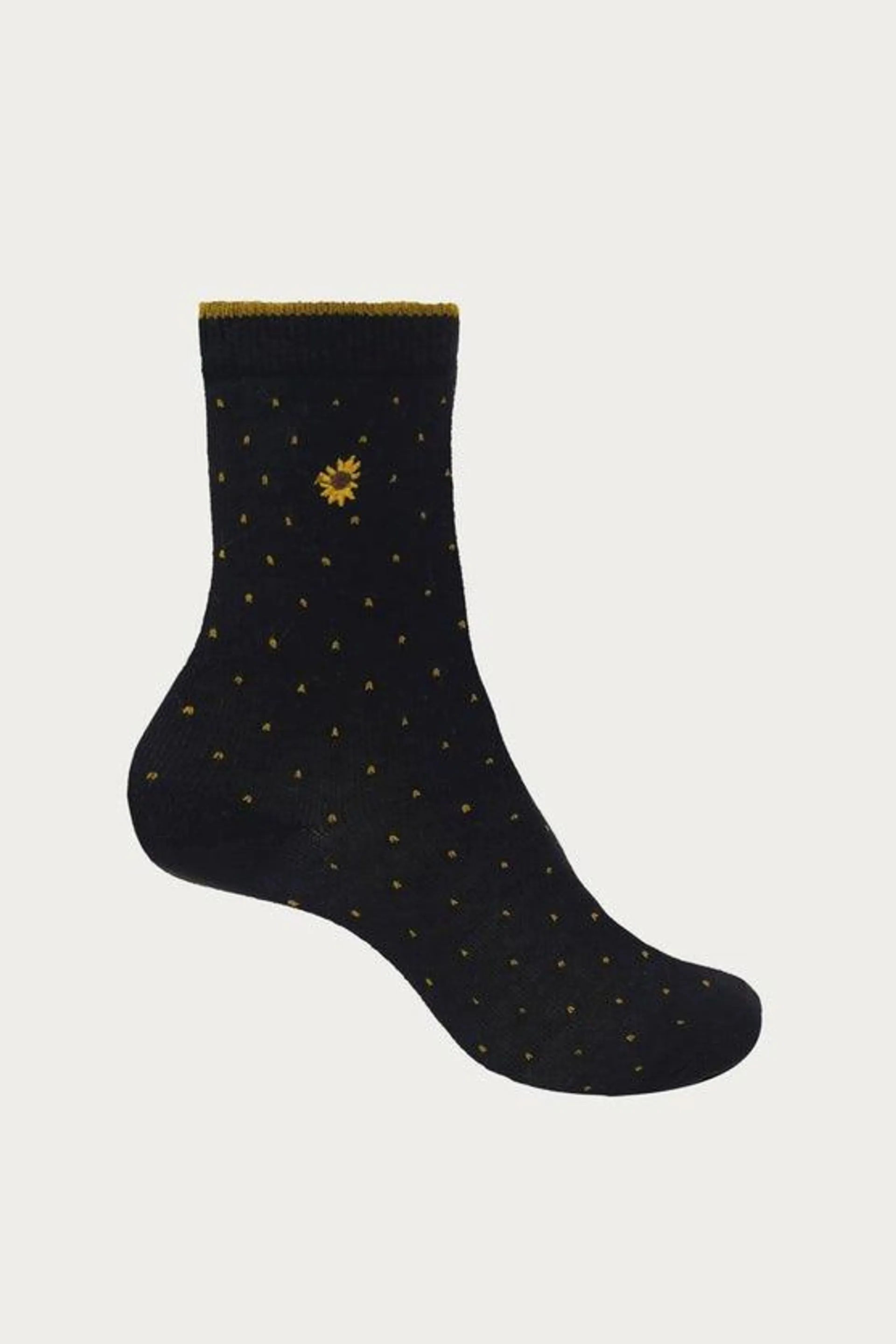 Black Sunflower Polka Dot Crew Socks