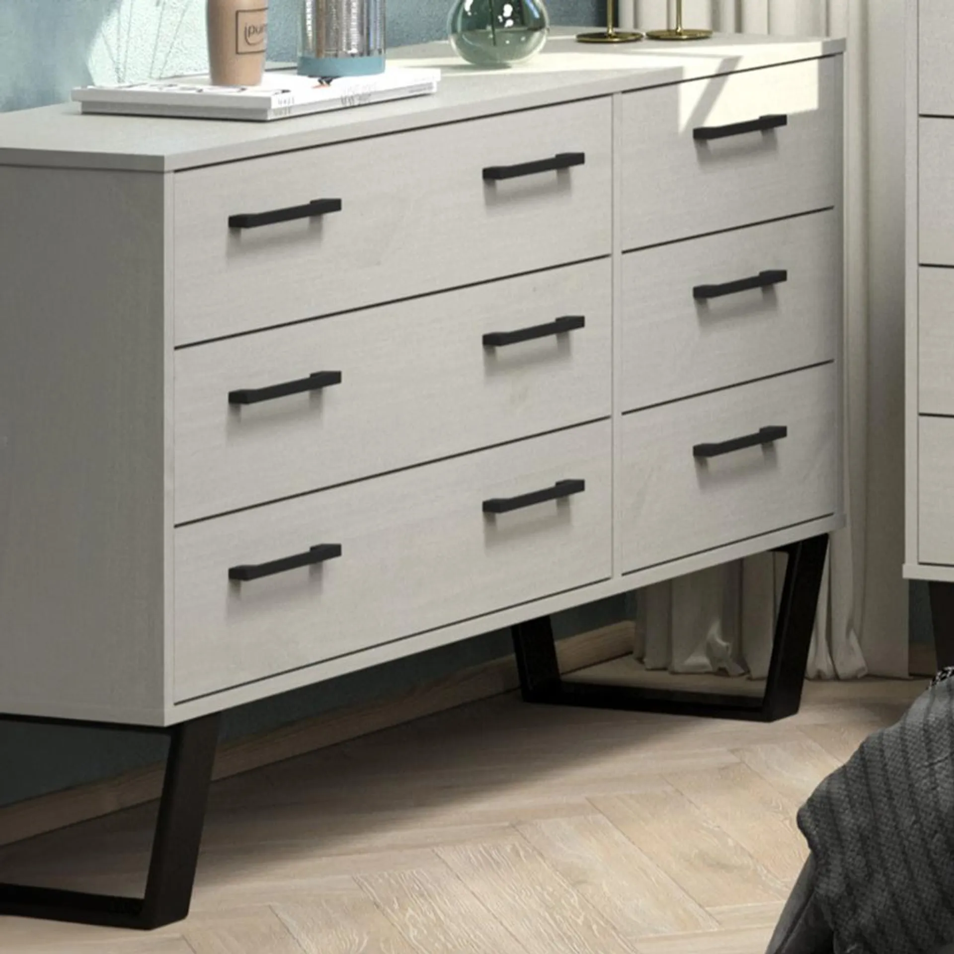 Core Products Texas 6 Drawer Grey Waxed Pine Wide Chest of Drawers