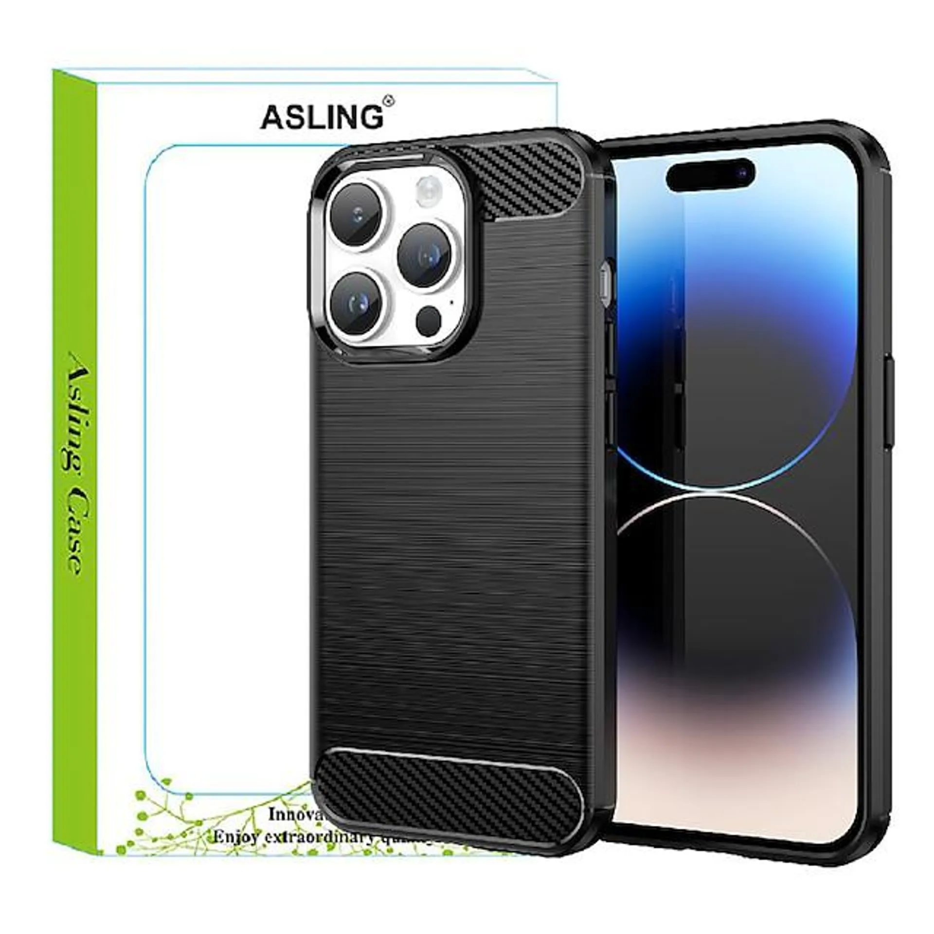 ASLING Carbon Fiber TPU Soft Phone Case For Apple Back Cover iPhone 14 Pro Max 14 Plus 13 12 11 Pro Max X XR XS Shockproof Solid Colored Fiber