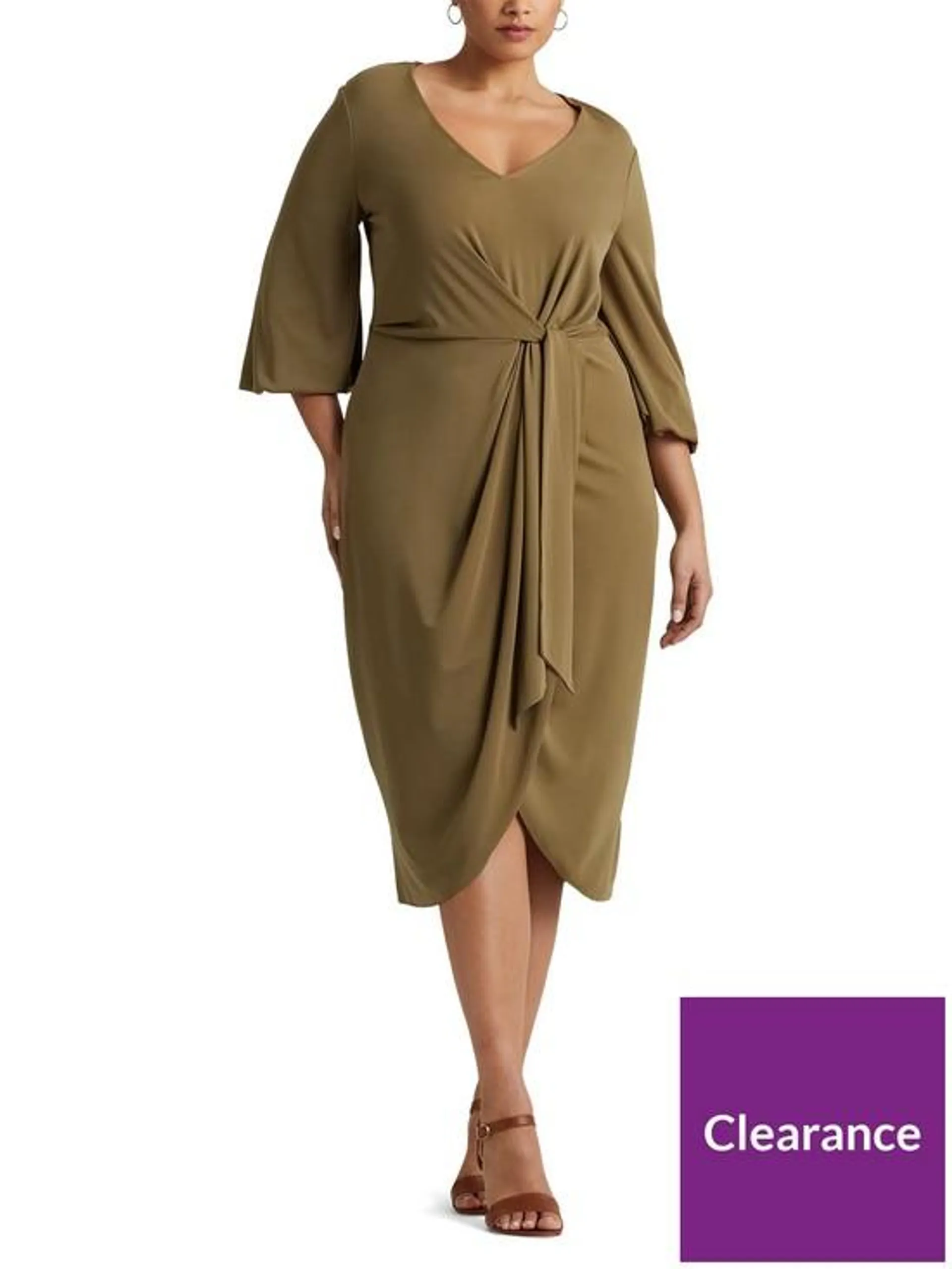 Curve Jocova-3/4 Sleeve-Day Dress - Olive Fern