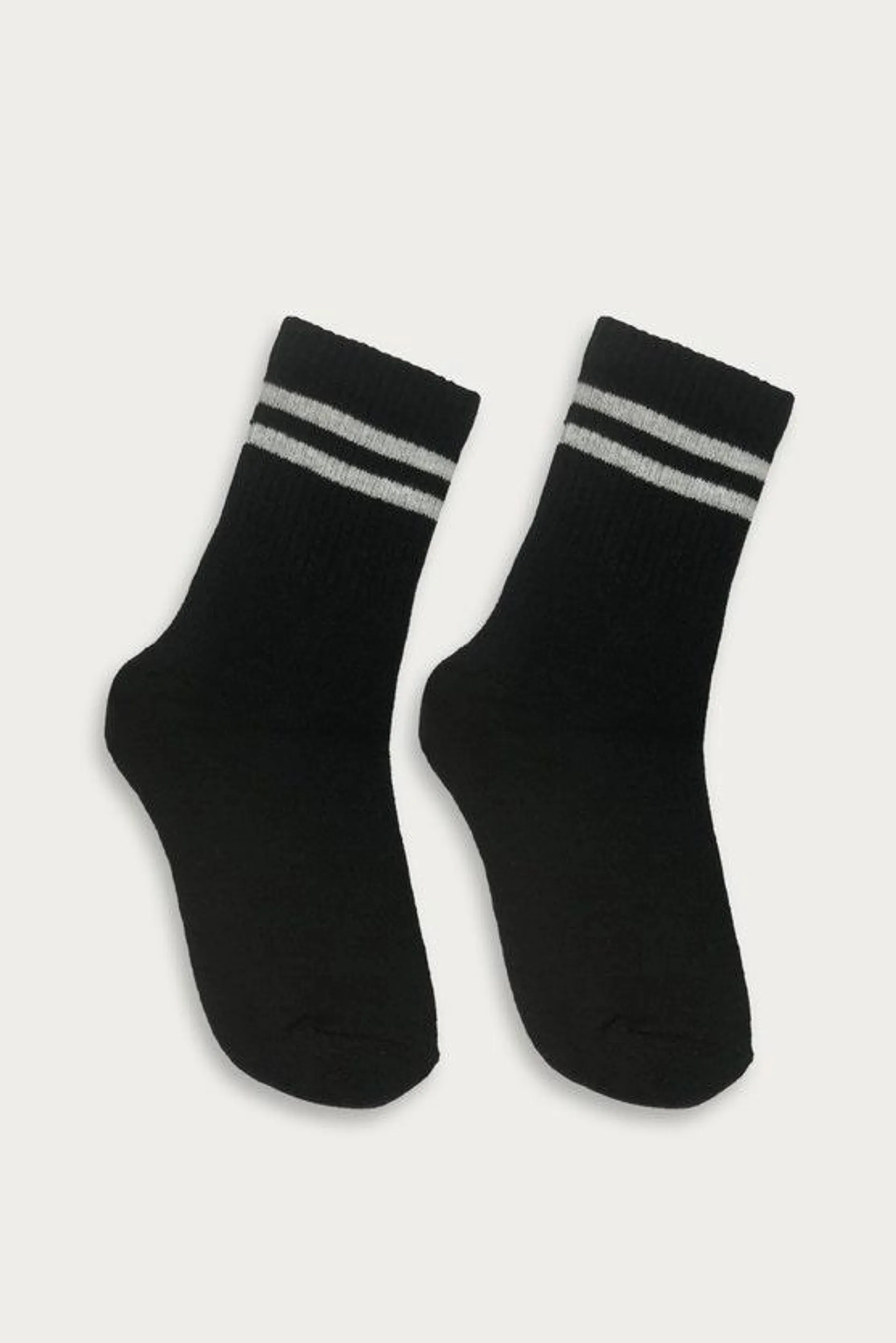 BLACK SPORTY STRIPE CREW SOCKS