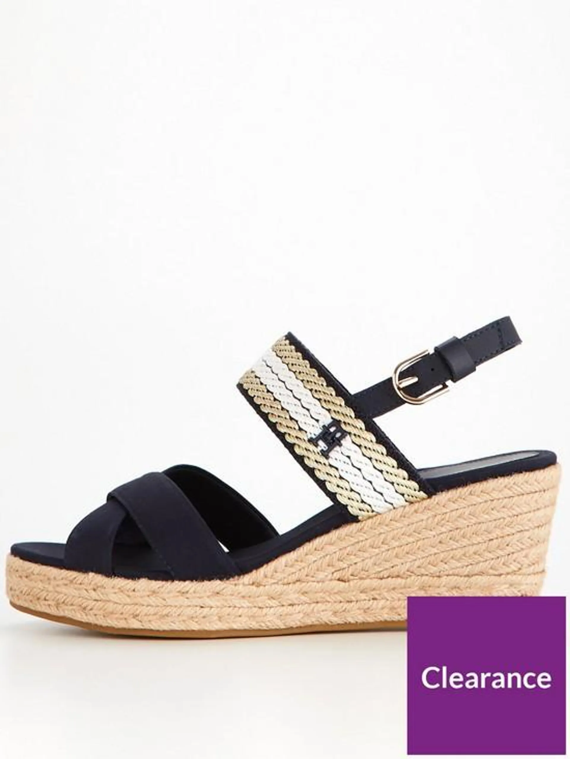 Golden Webbing Cotton Mid Wedge - Blue