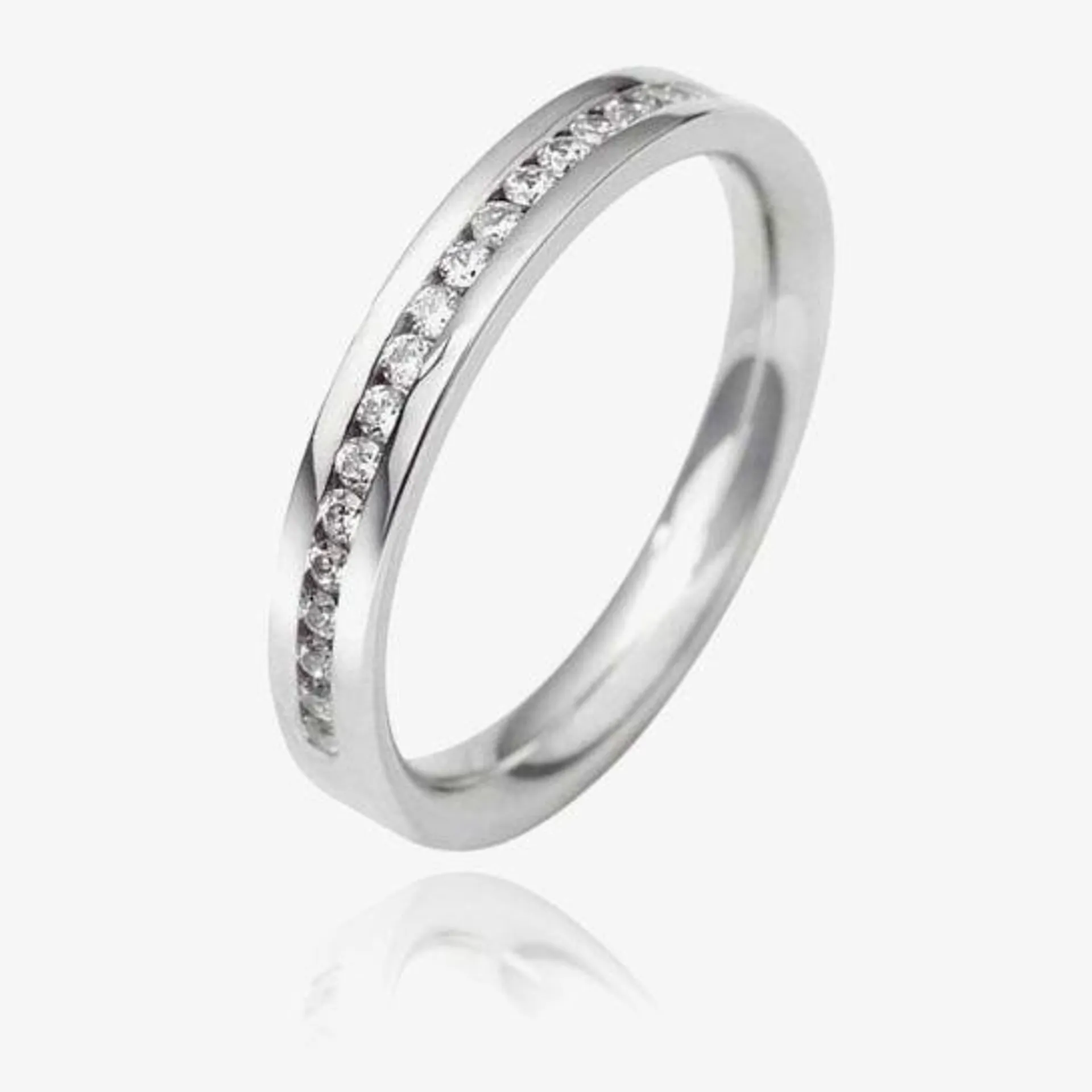 9ct White Gold 2.0mm Channel Set Diamond Flat Court Wedding Ring