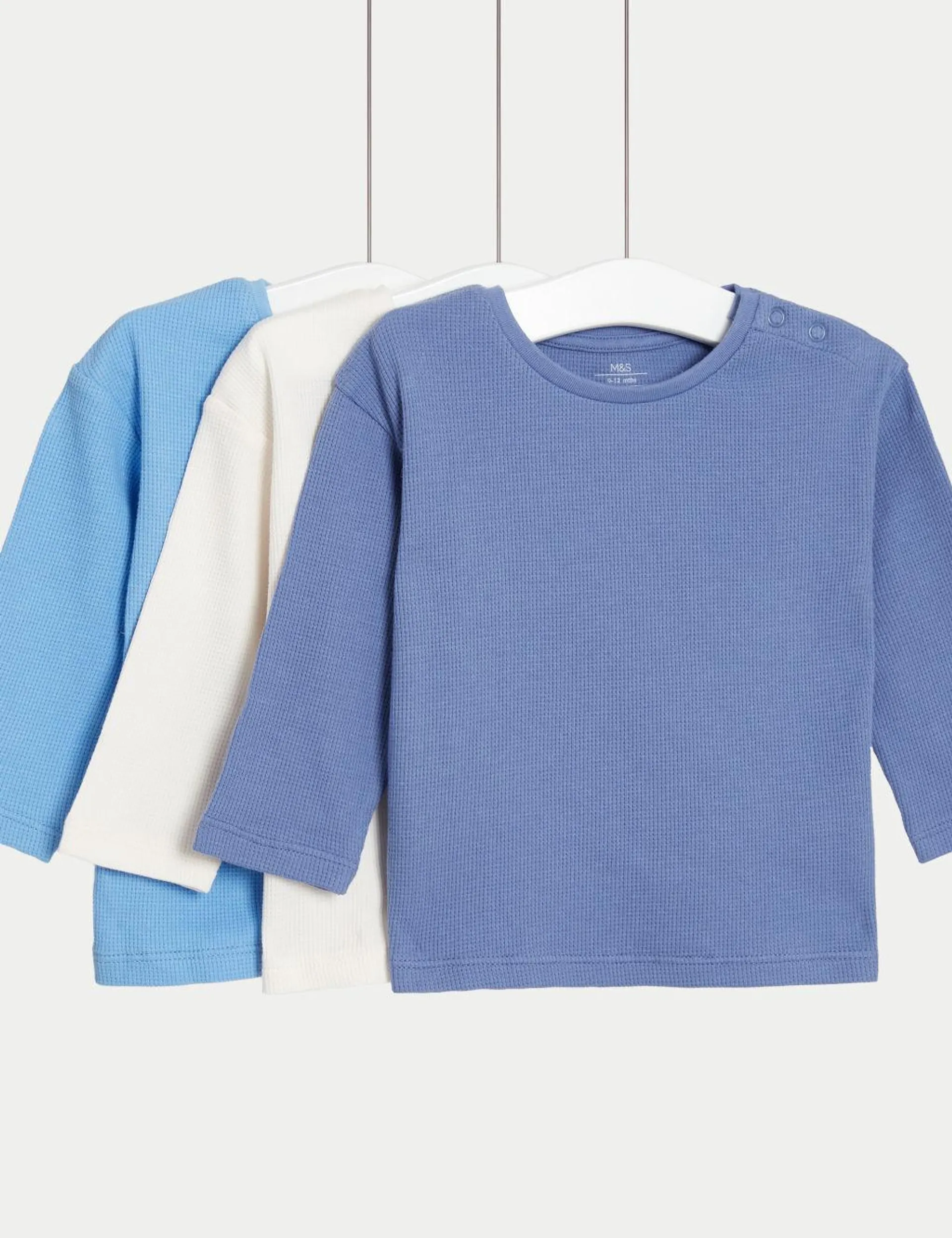 3pk Pure Cotton Waffle Tops (0-3 Yrs)