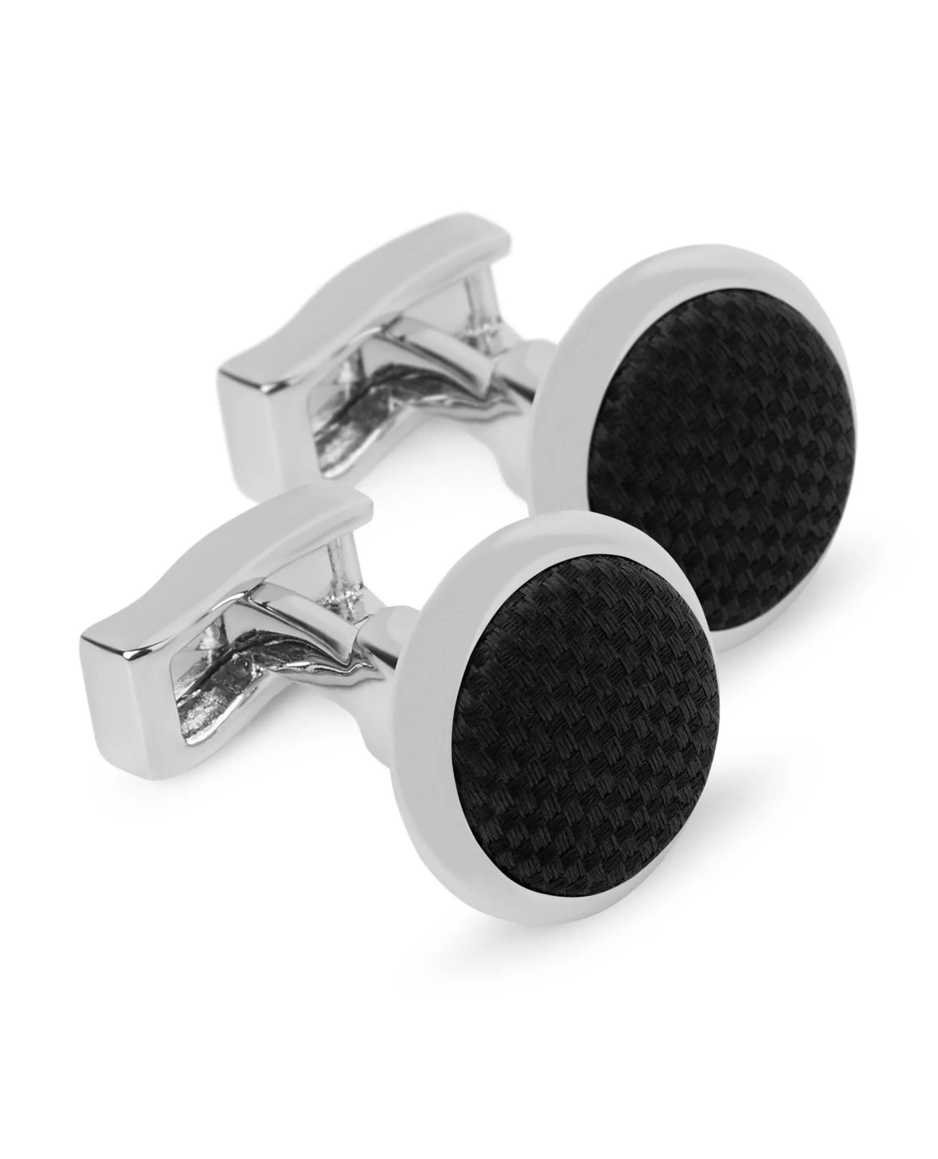 Black Woven Round Cufflinks