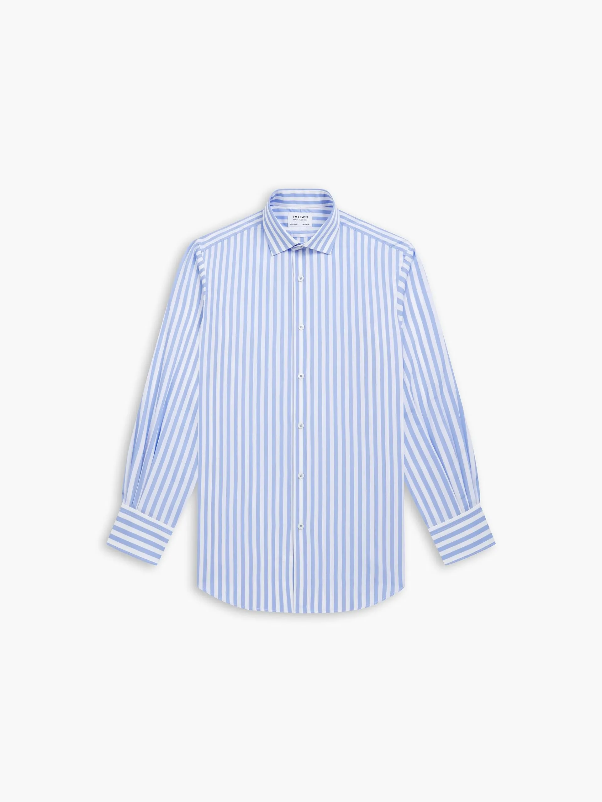 Max Cool Blue Awning Stripe Poplin Slim Fit Single Cuff Classic Collar Shirt