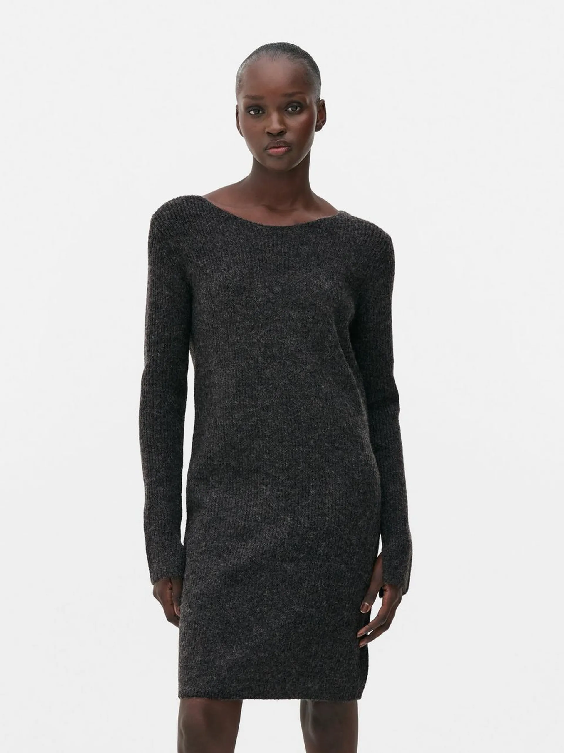 Slash Neck Mini Sweater Dress