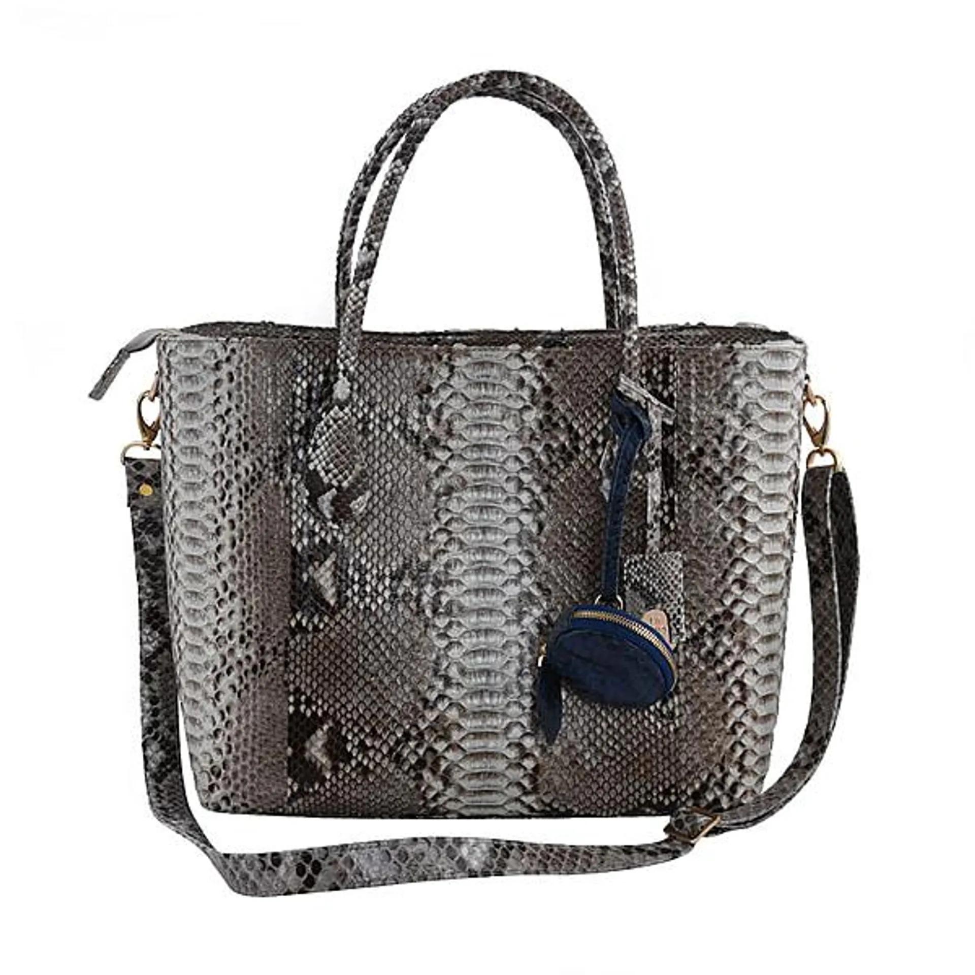 La Marey 100% Genuine Python Leather Tote Bag with Detachable Shoulder Strap - Light Brown