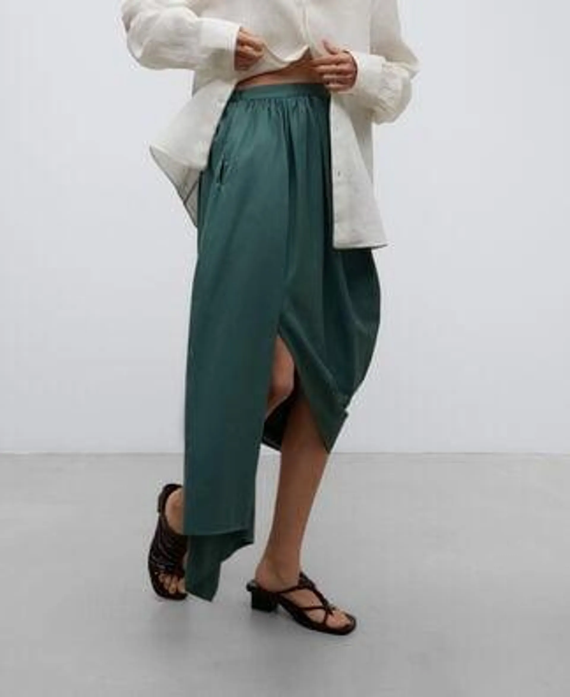 Green draped pencil skirt woman