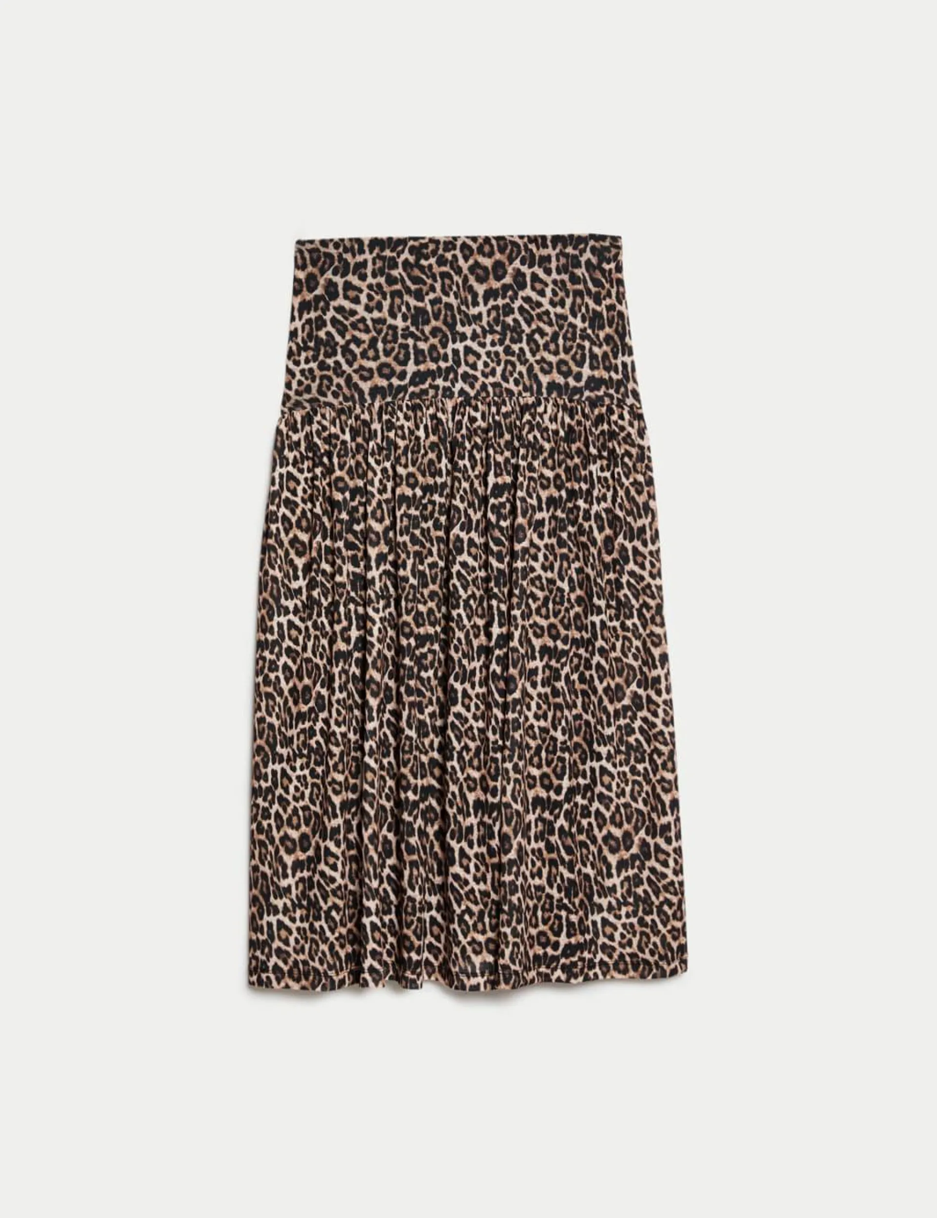 Jersey Animal Print Midi A-Line Skirt