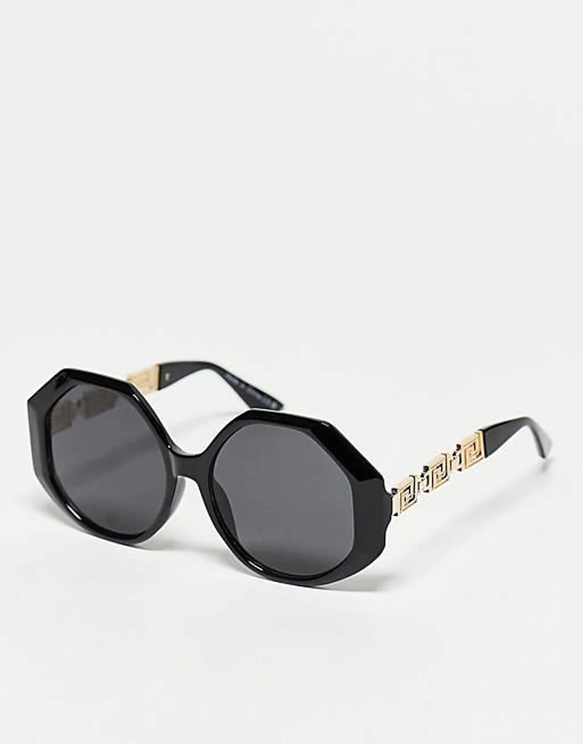 ALDO Keepers hexagonal sunglasses with chain detail in black