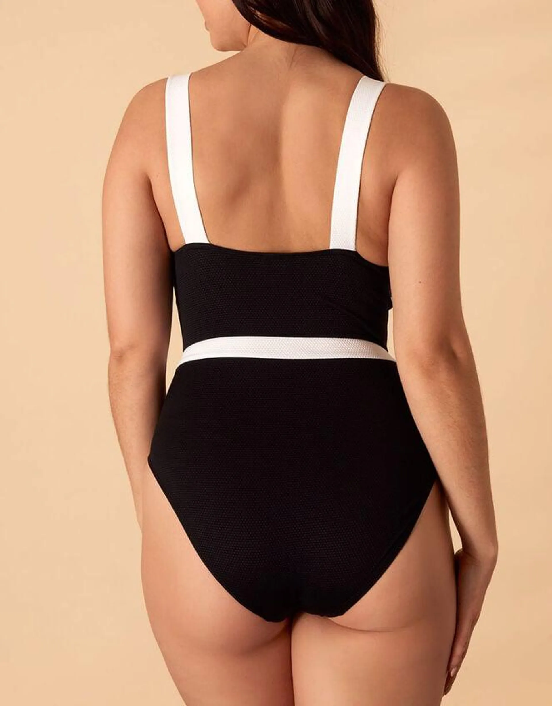 Monochrome Textured Shaping Swimsuit Black