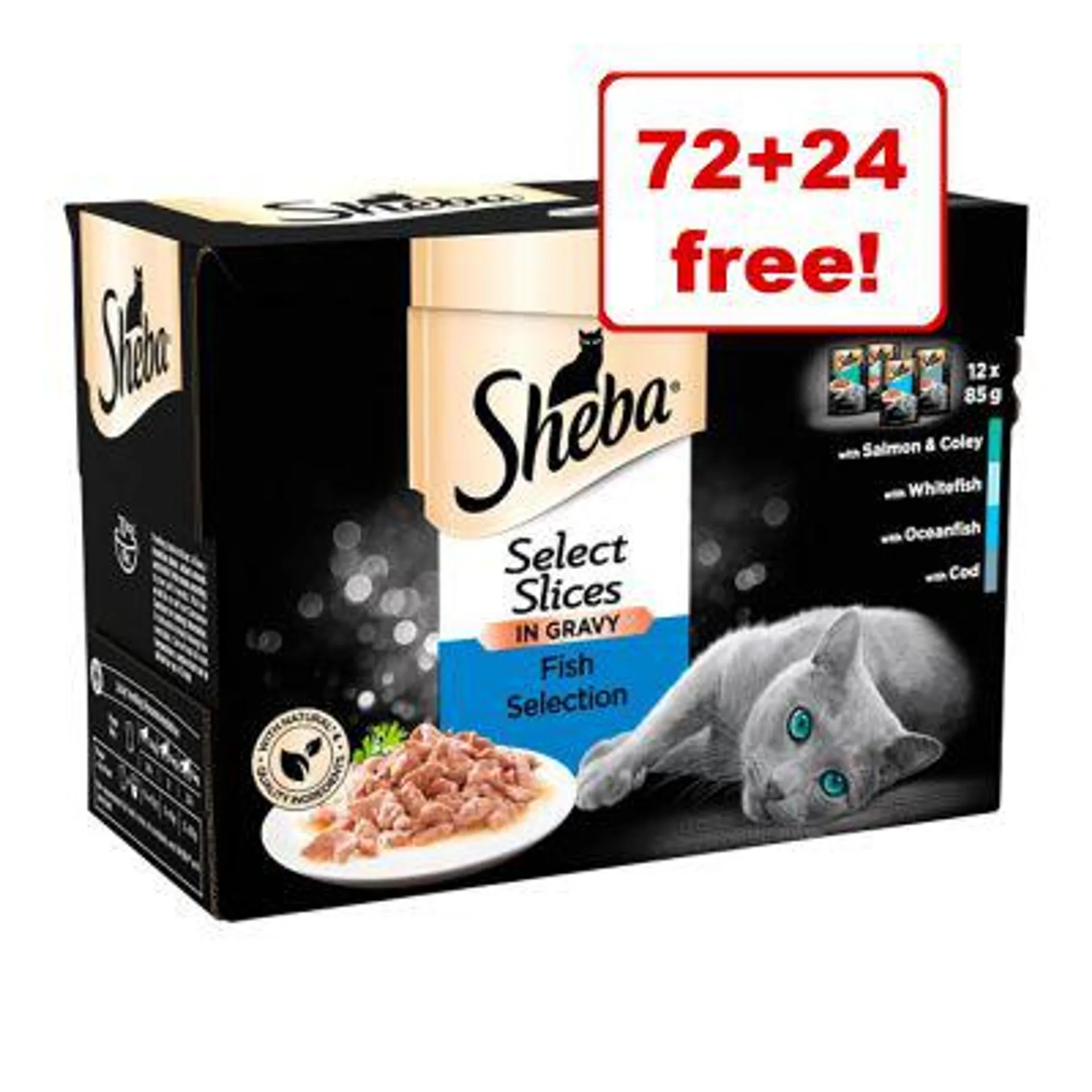 96 x 85g Sheba Pouches Wet Cat Food - 72 + 24 Free!*